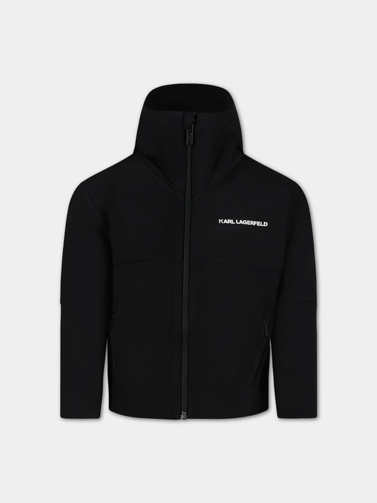 Felpa nera per bambino con stampa logo,Karl Lagerfeld Kids,Z25409 09B