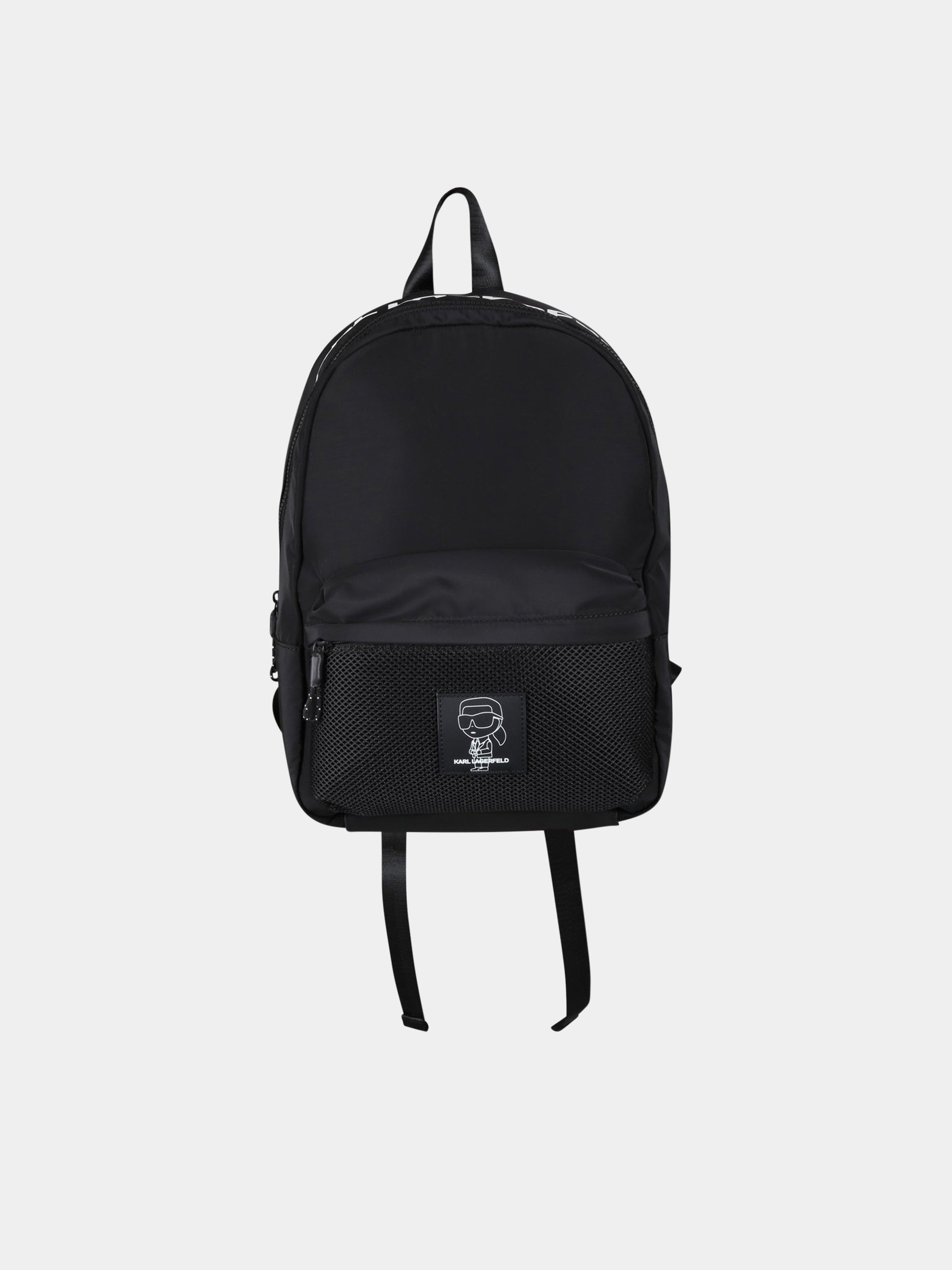 Zaino nero per bambina con logo bianco e patch,Karl Lagerfeld Kids,Z20093 09B
