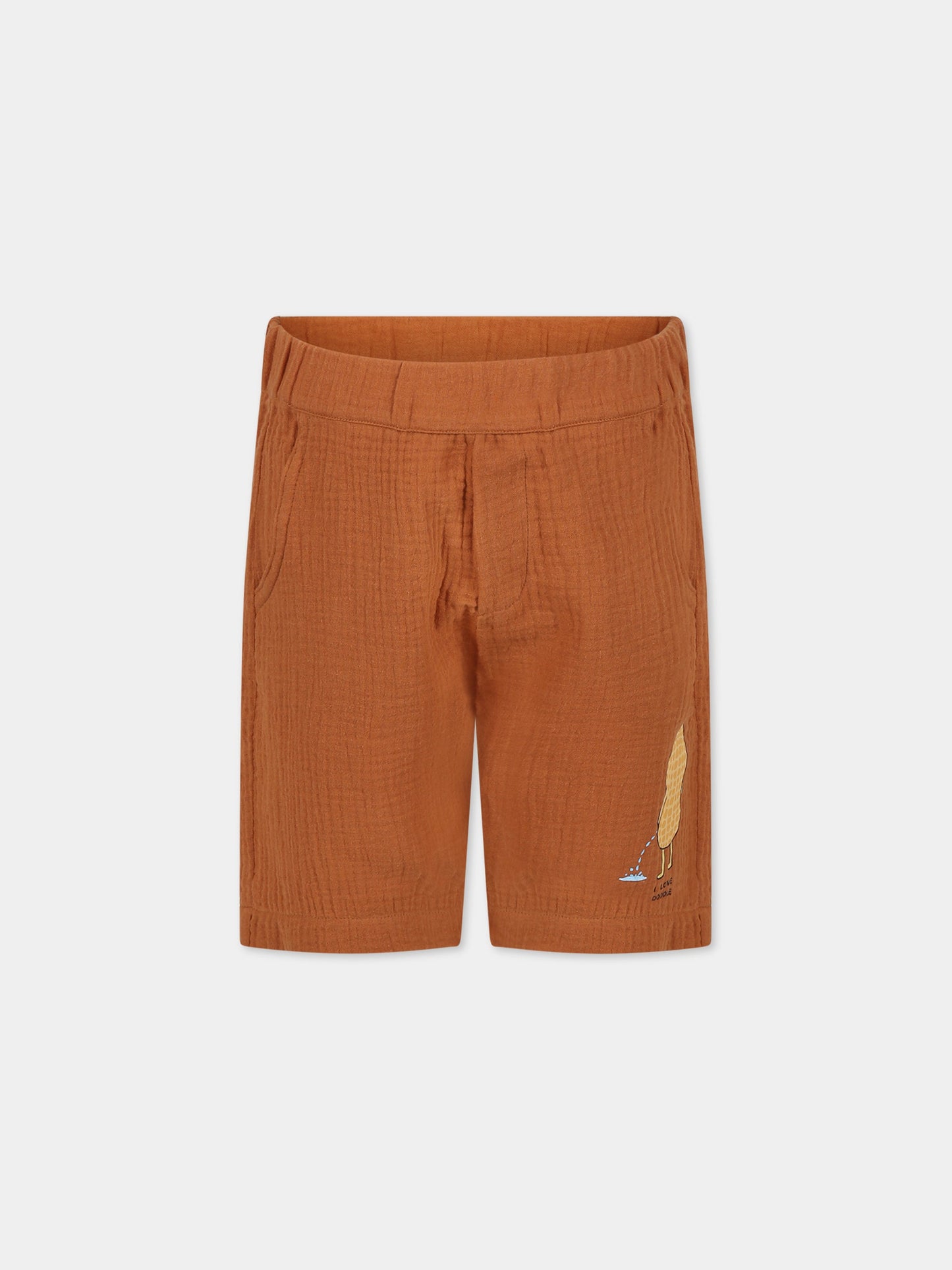 Shorts marroni per bambino con stampa e scritta  I love doodle ,Le Petit Coco,LMBE022 GA84 6000