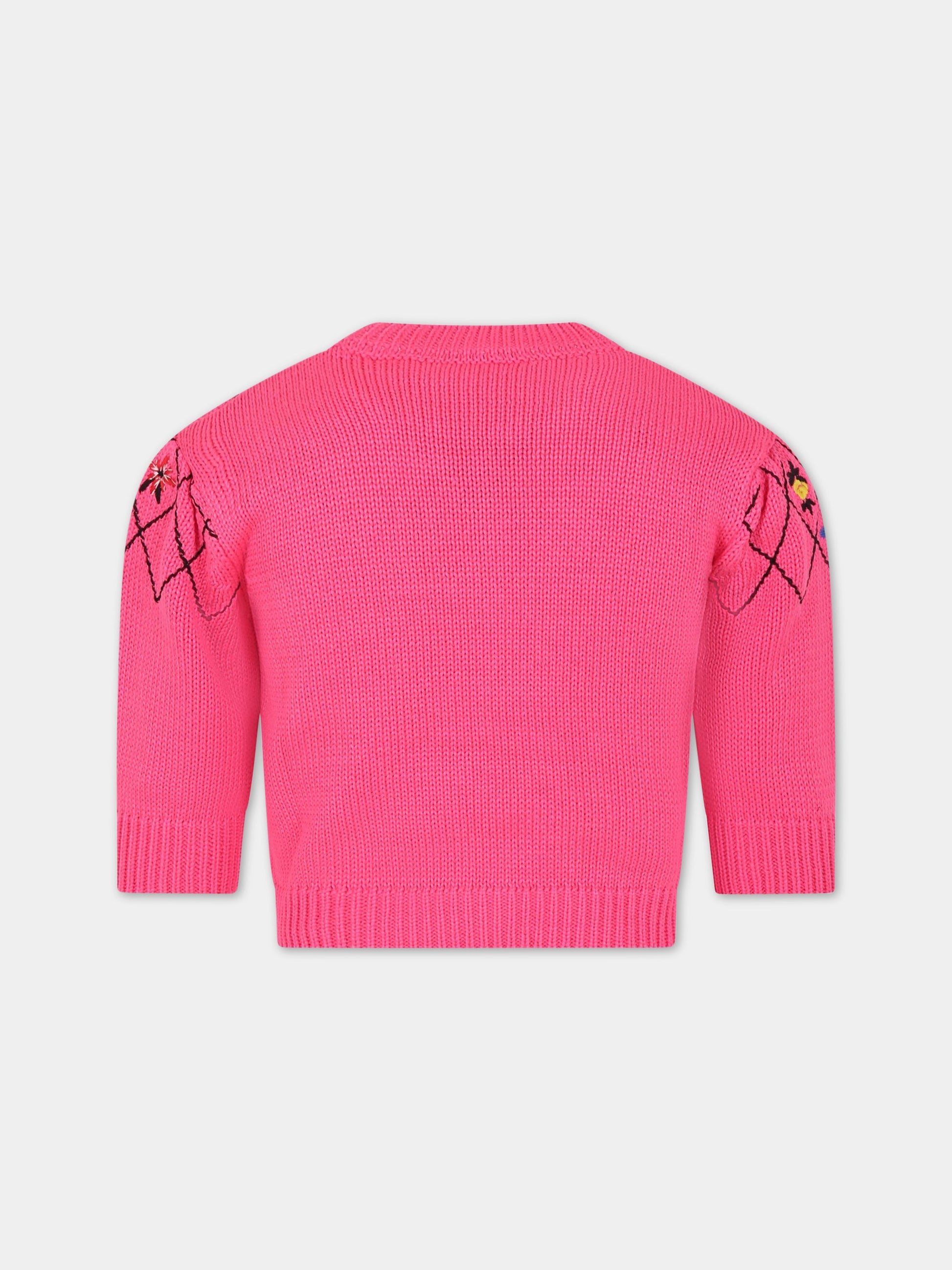 Maglione fucsia per bambina con fiori ricamati,Philosophy,PJMA76C FL209 C006