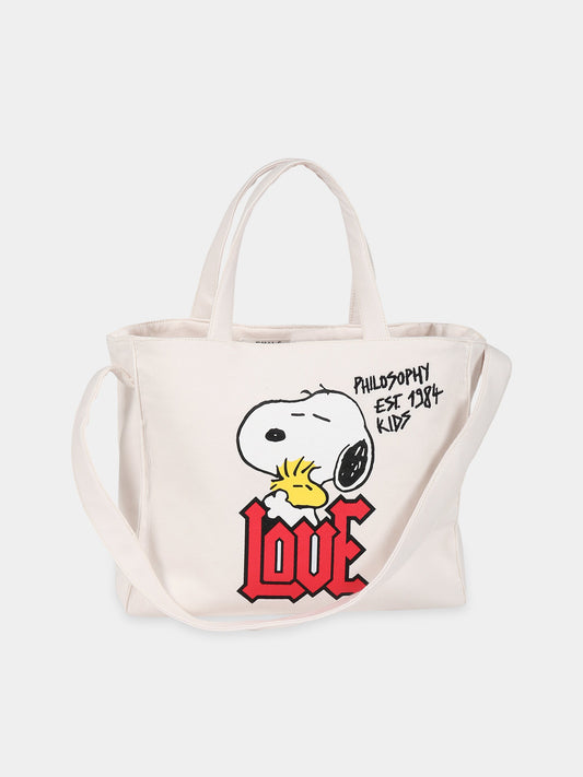Borsa bianca per bambina con stampa e logo,Philosophy,PJBO30 FE144 0025