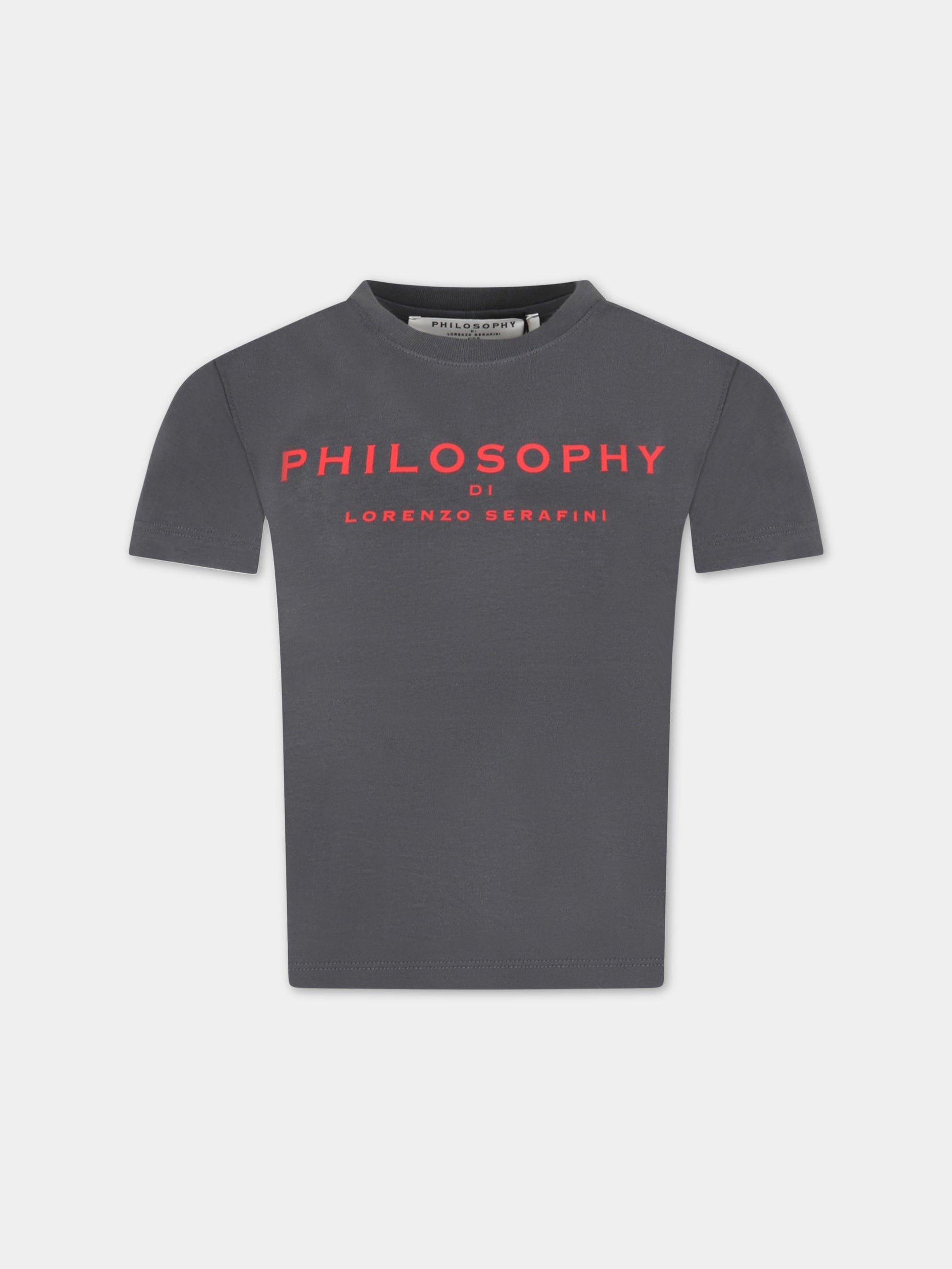 T-shirt grigia per bambina con dettaglio logo,Philosophy,PJTS127 JE138 5044