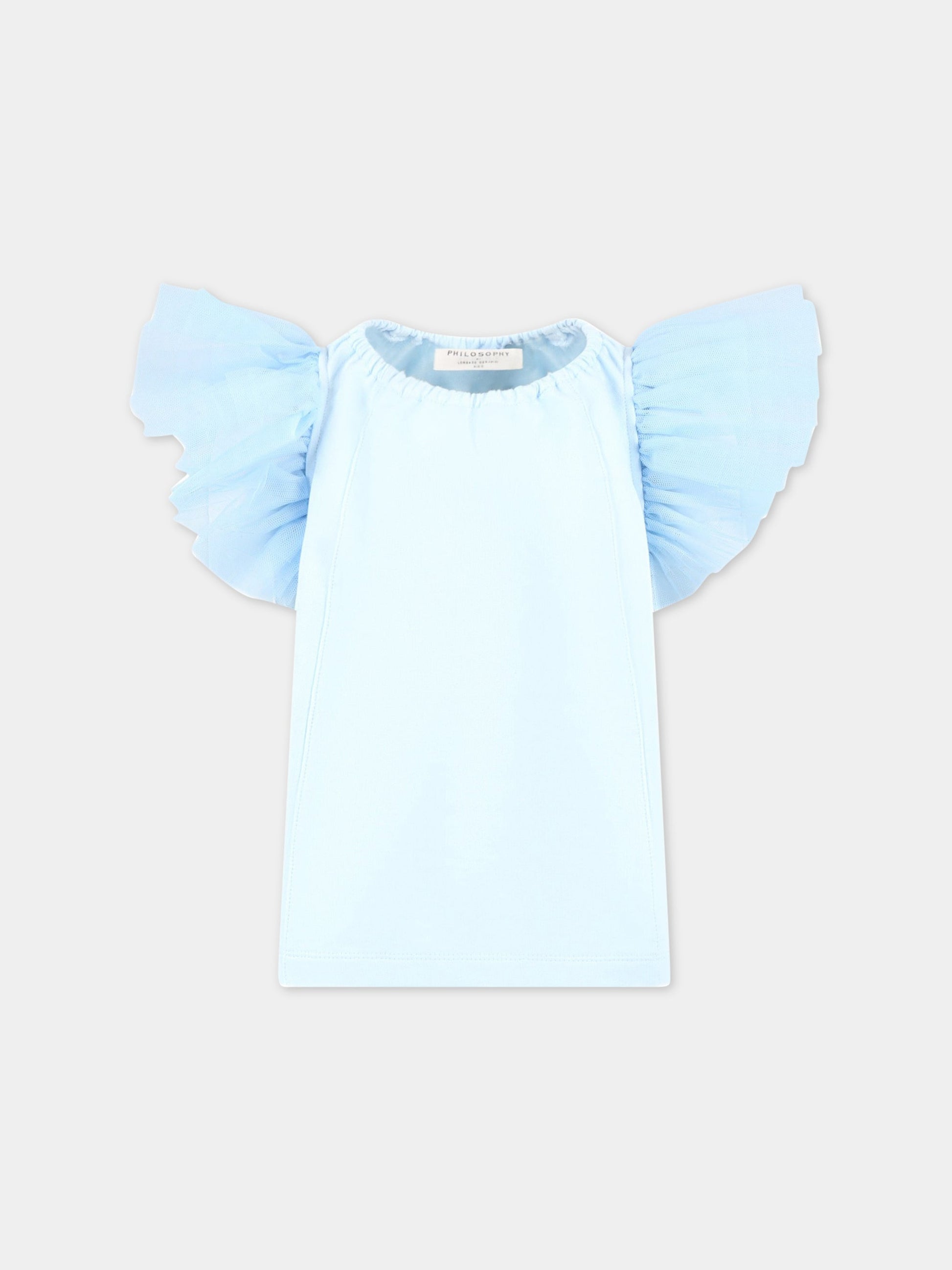 Felpa celeste per bambina con tulle,Philosophy,PJFE128 FE144 9012