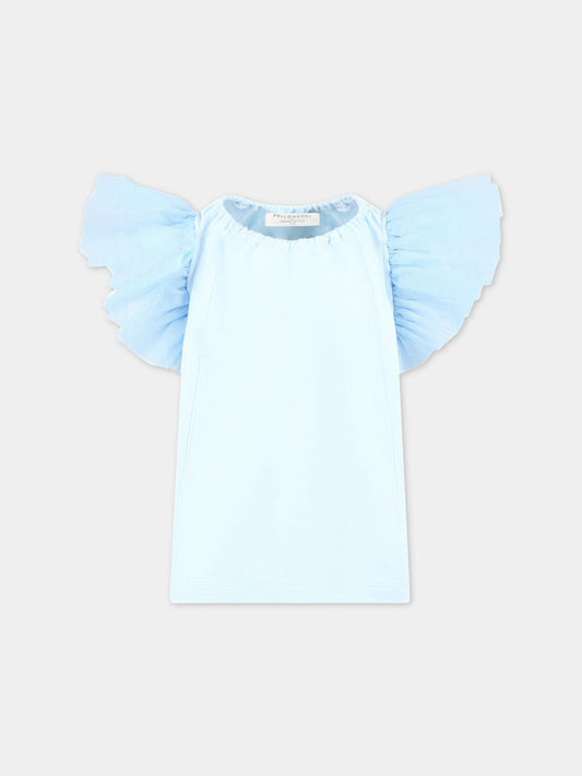 Felpa celeste per bambina con tulle,Philosophy,PJFE128 FE144 9012