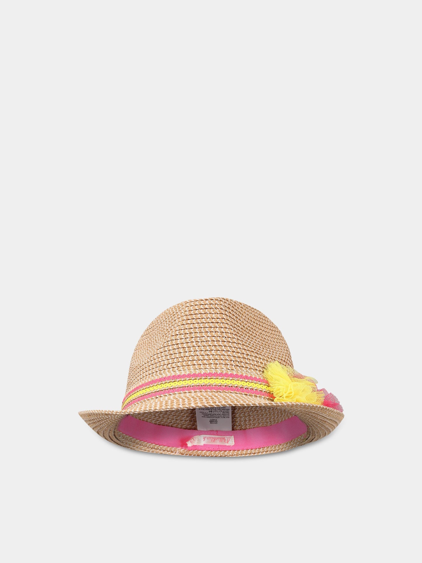 Cappello beige per bambina con rouches e paillettes,Billieblush,U11129 Z40