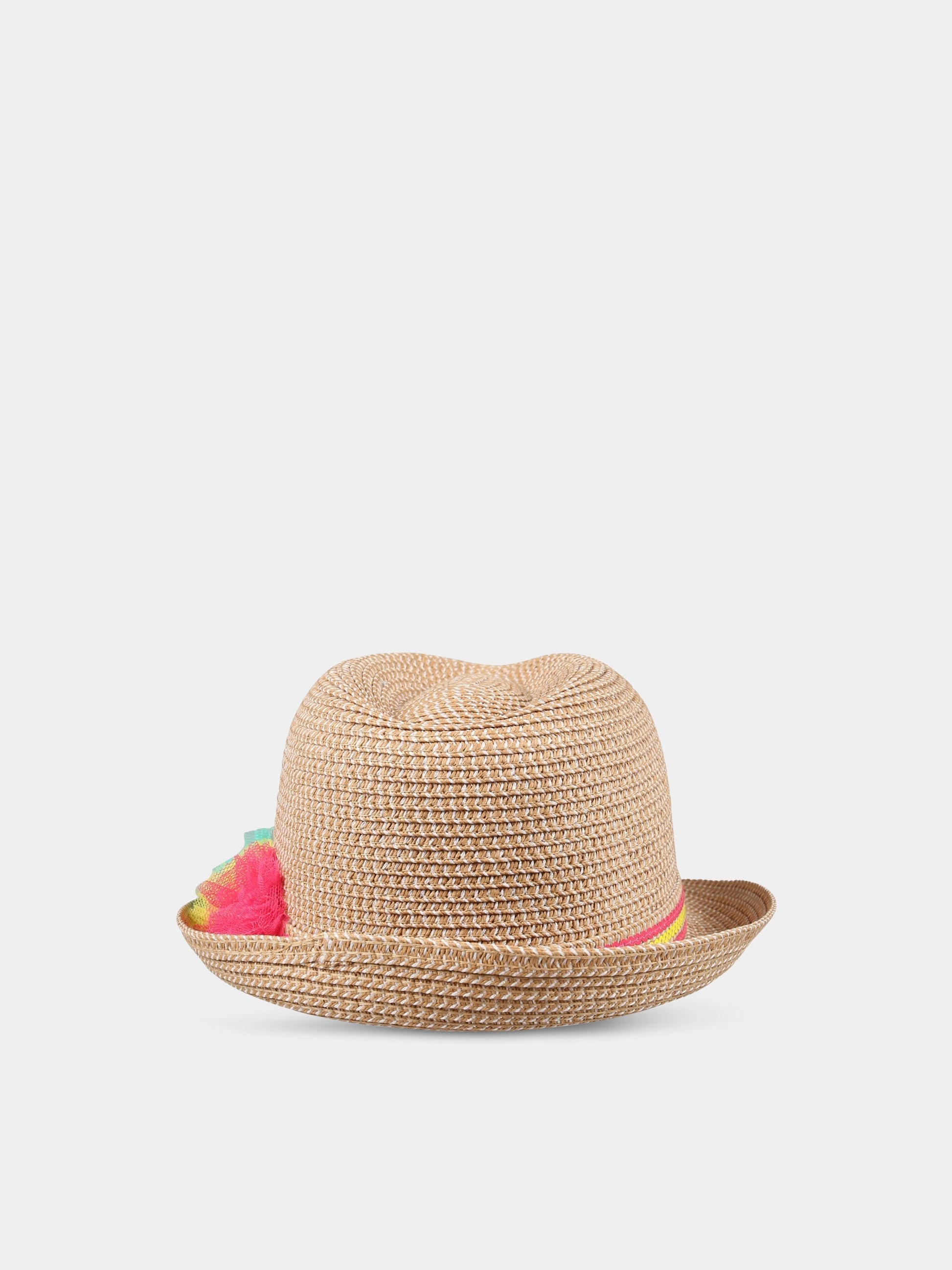 Cappello beige per bambina con rouches e paillettes,Billieblush,U11129 Z40