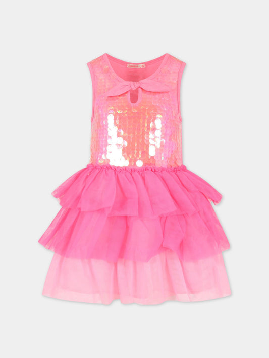 Vestito fucsia per bambina con paillettes,Billieblush,U12820 47A