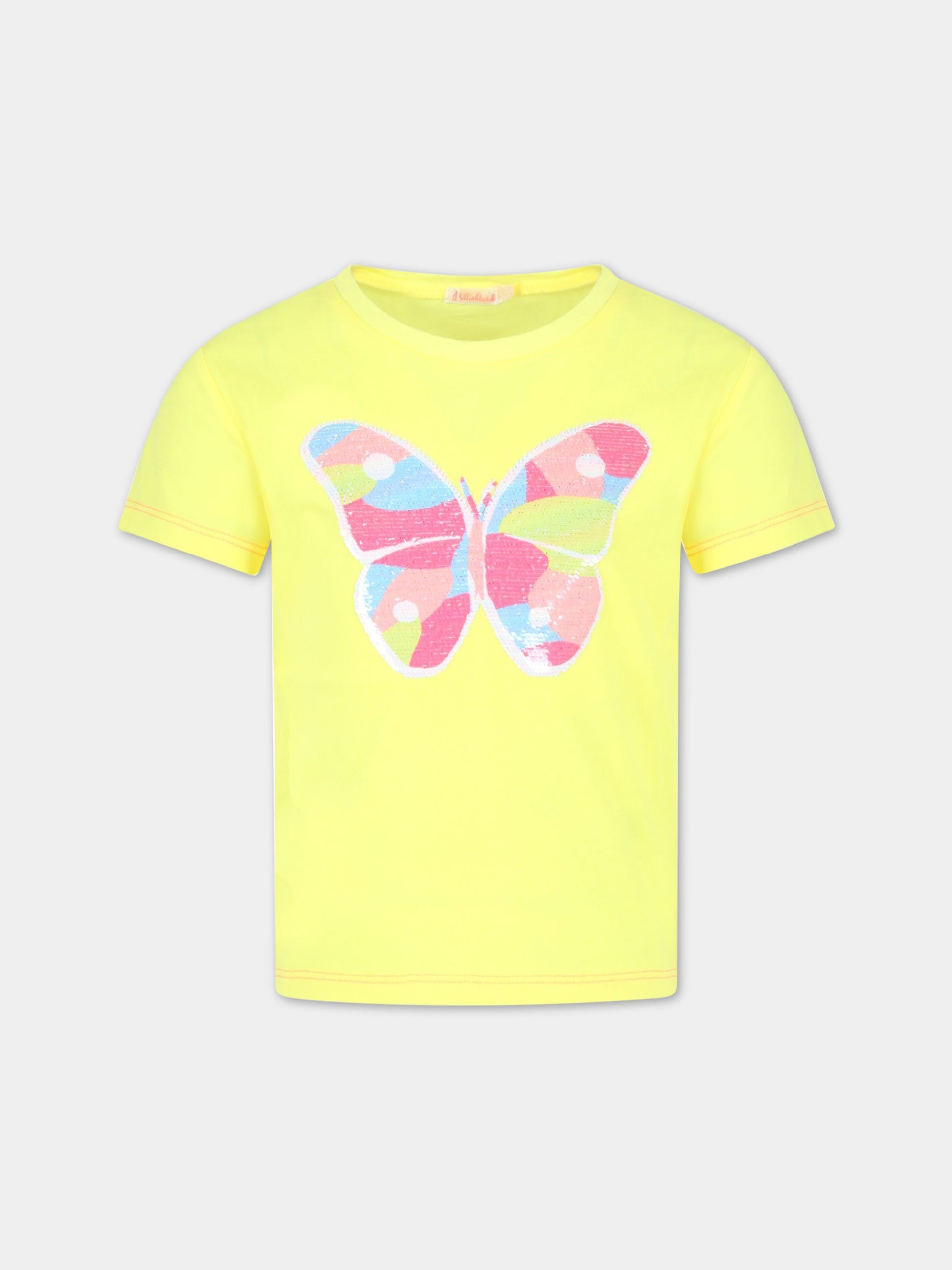 T-shirt gialla per bambina con farfalla,Billieblush,U15B09 549
