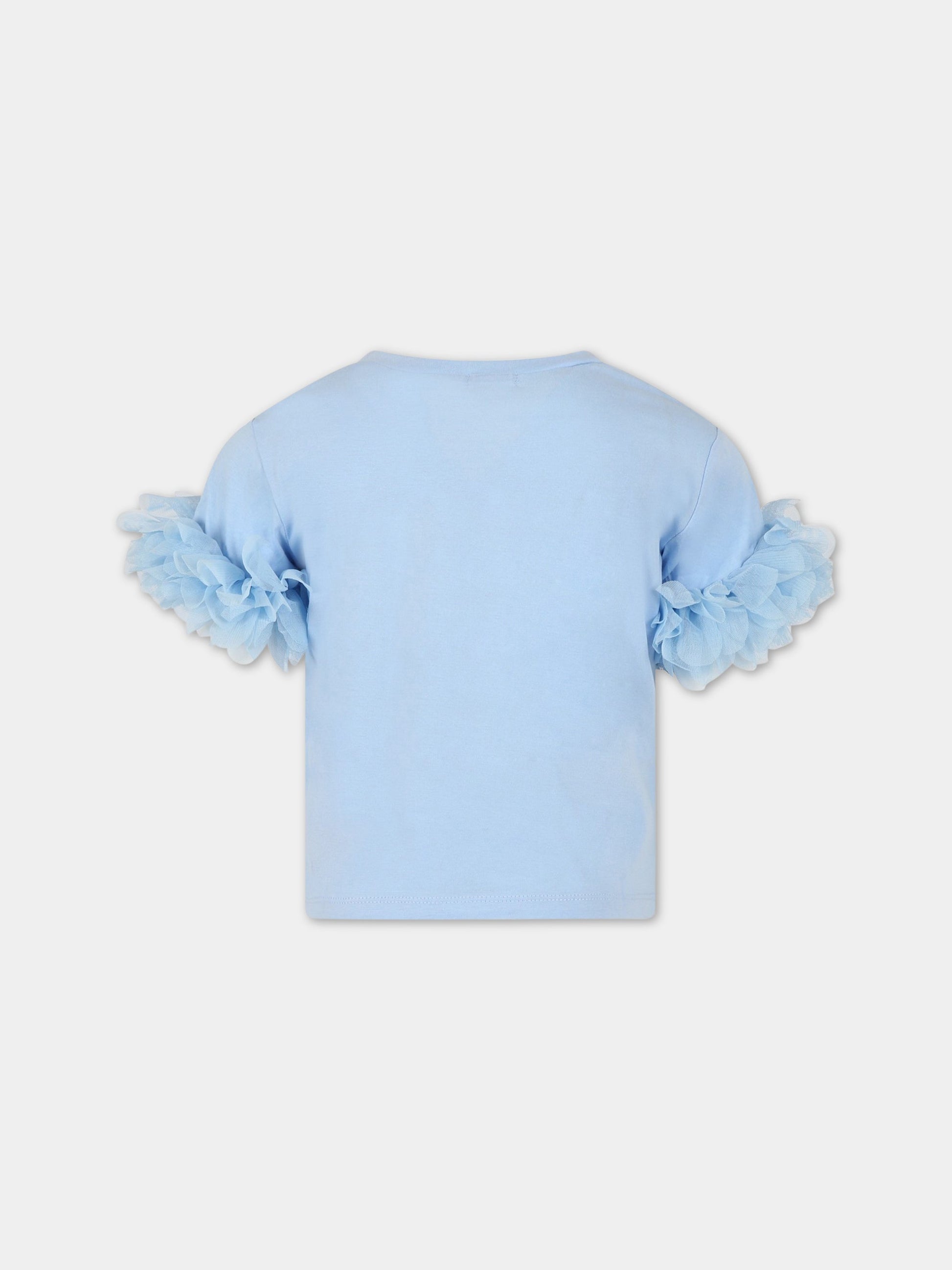 T-shirt celeste per bambina con paillettes,Billieblush,U15B13 798