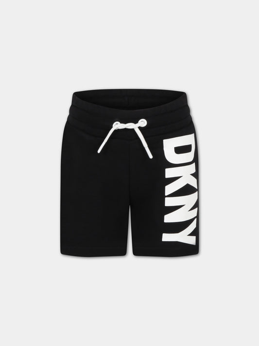 Shorts neri per bambina con logo bianco,Dkny,D34A91 09B