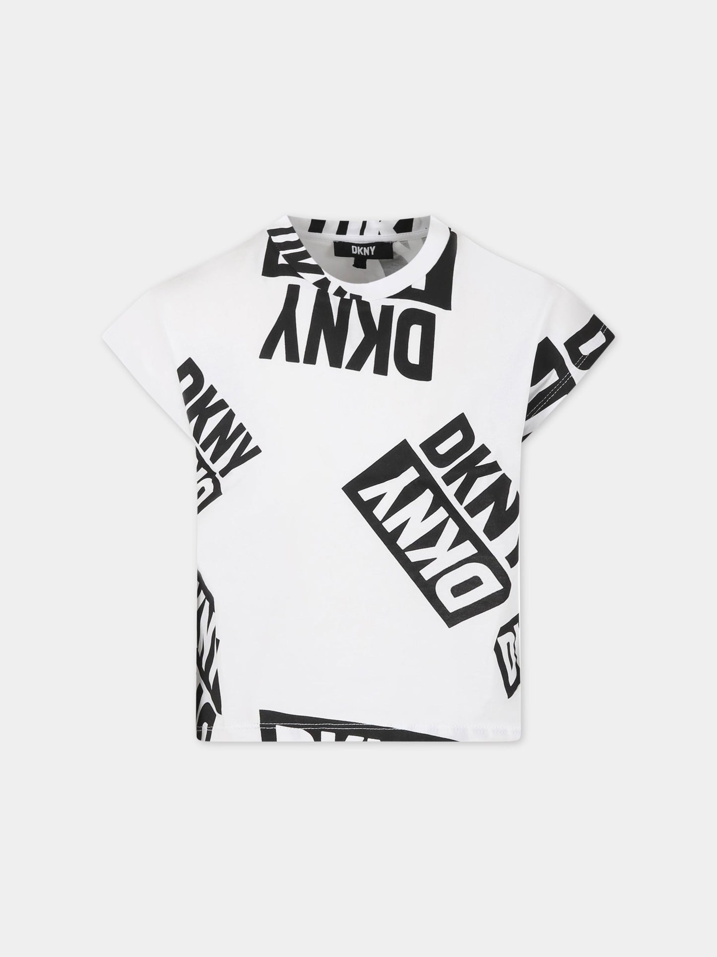 T-shirt bianca per bambina con logo,Dkny,D35S84 N50