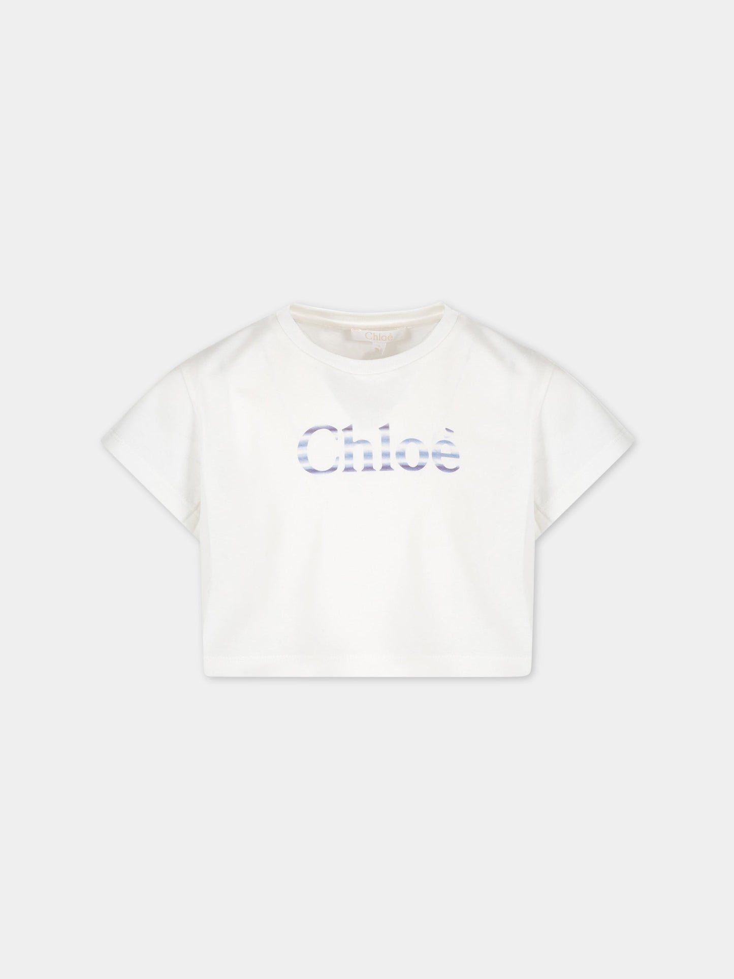 T-shirt bianca per bambina con logo multicolor,Chloé Kids,C15E07 117