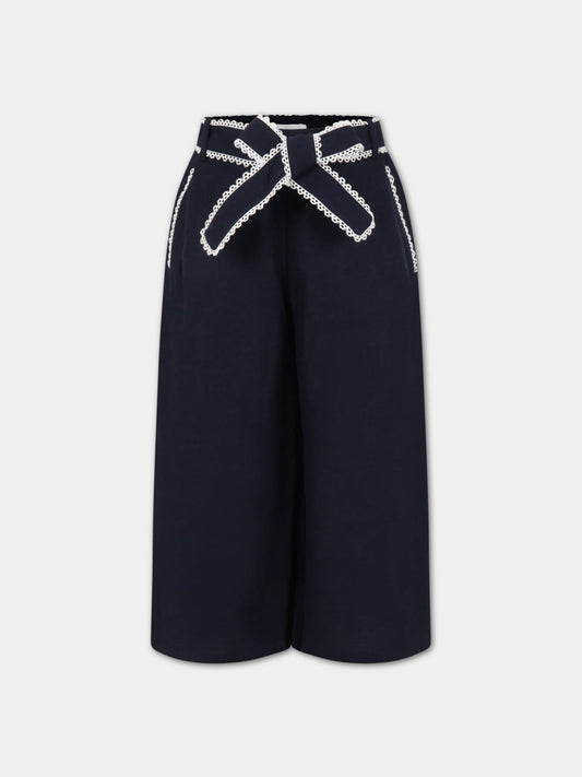 Pantaloni blu per bambina con dettagli smerlati,Chloé Kids,C14726 859