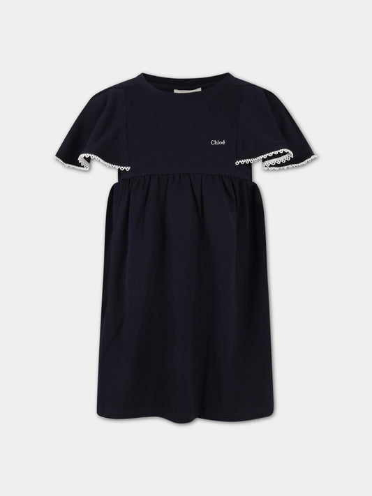 Vestito blu per bambina con logo,Chloé Kids,C12926 859