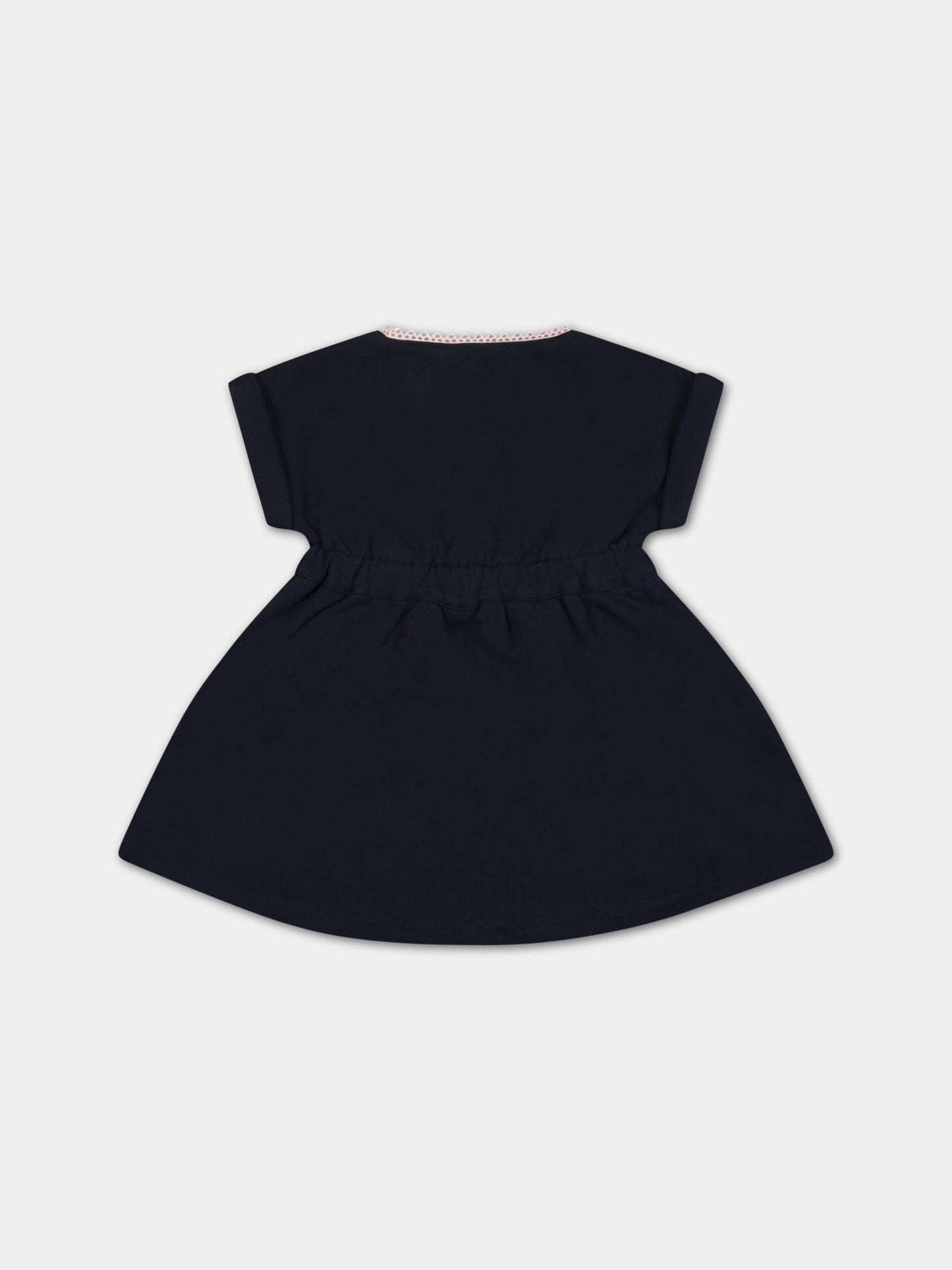 Vestito blu per neonata con logo rosa,Chloé Kids,C02338 859