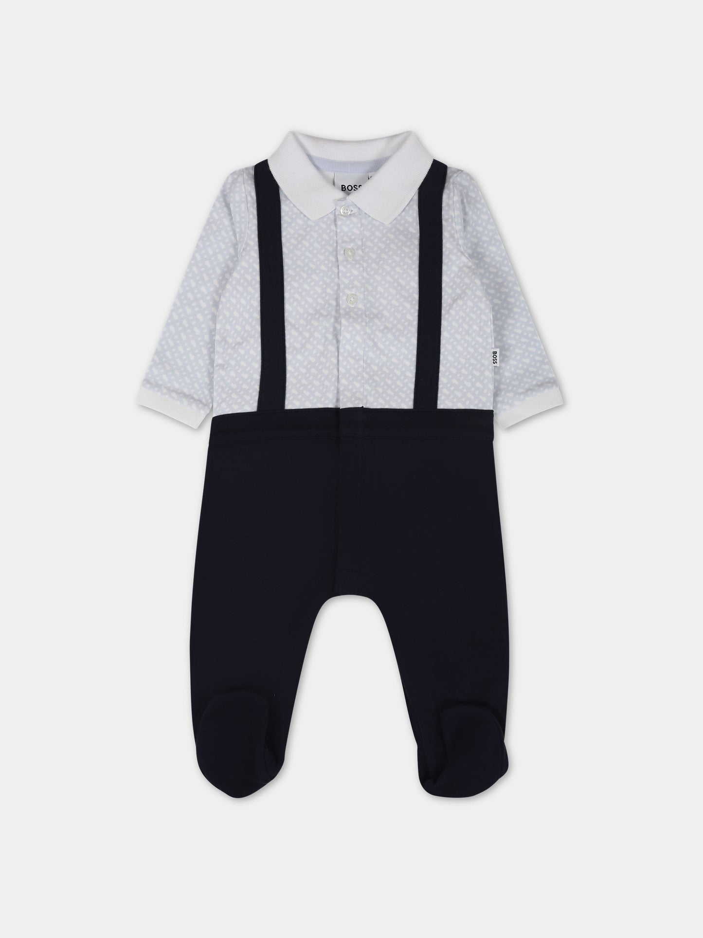 Tutina blu per neonato con monogramma logo azzurro,Boss,J97204 849