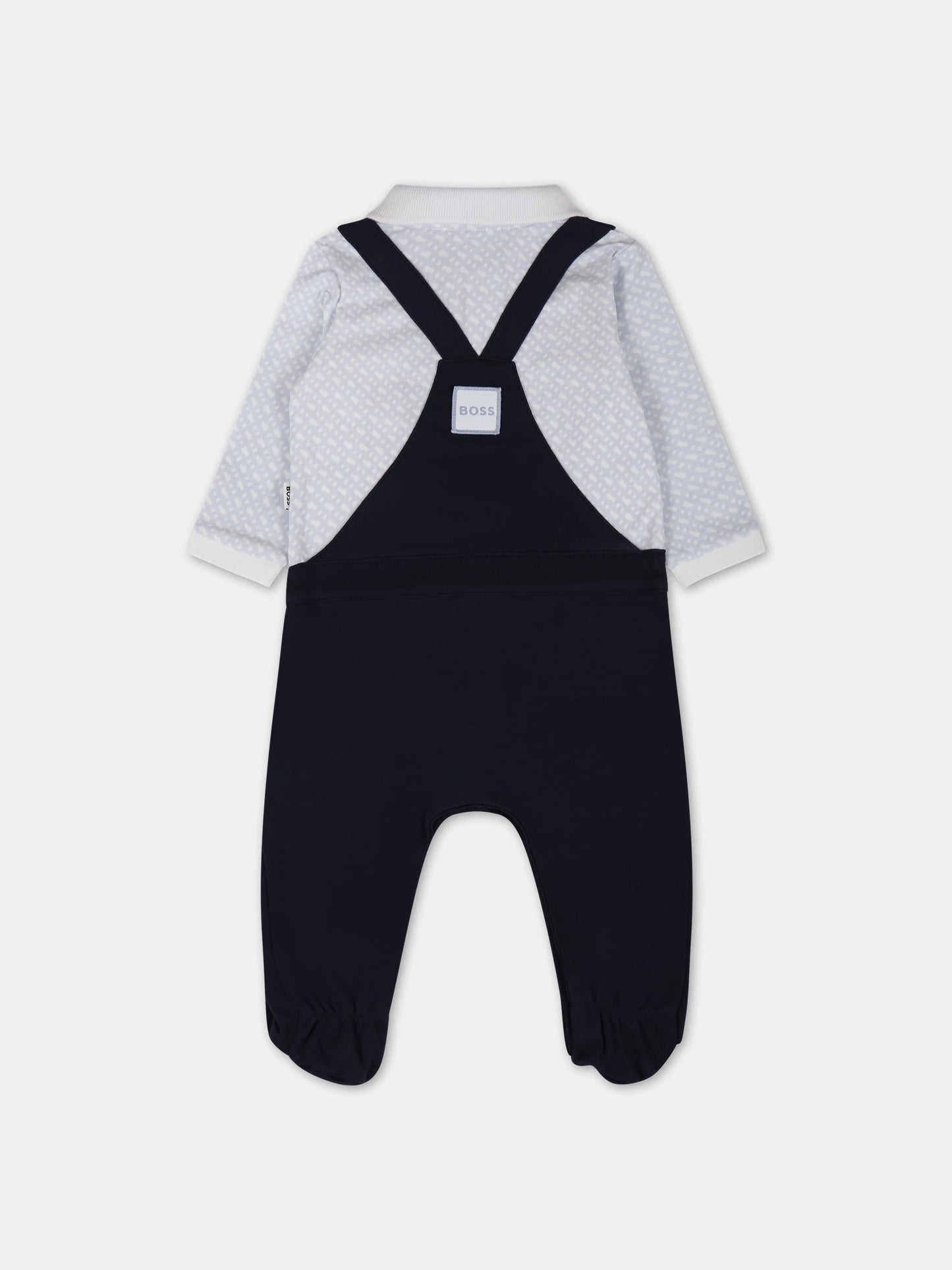 Tutina blu per neonato con monogramma logo azzurro,Boss,J97204 849