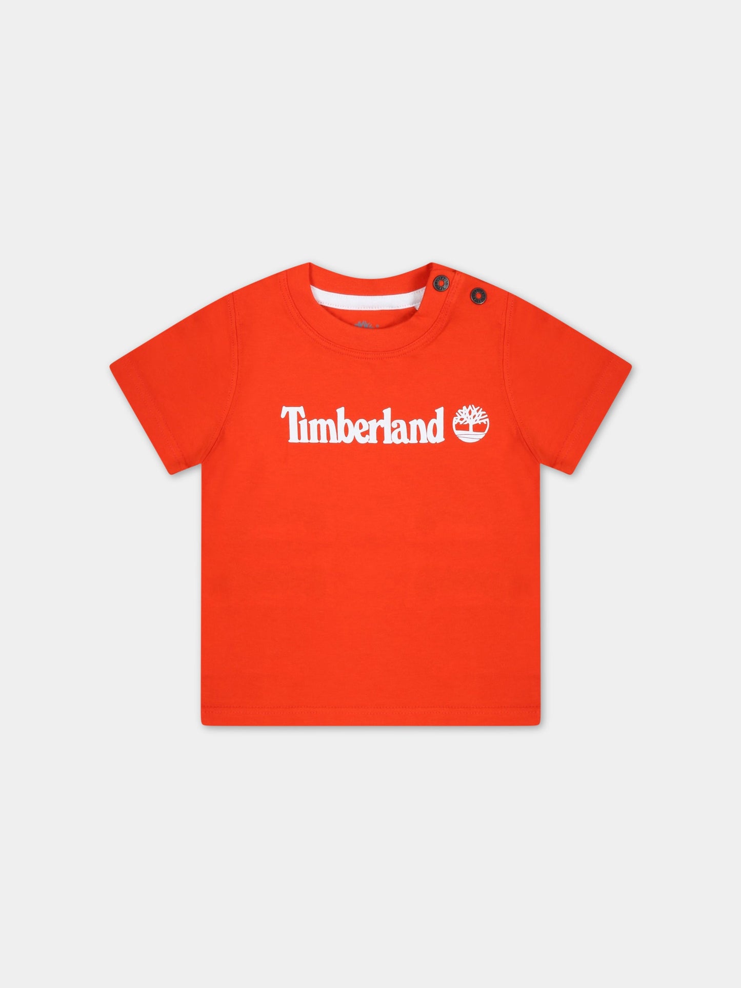 T-shirt arancione per neonato con logo bianco,Timberland,T05K87 40A