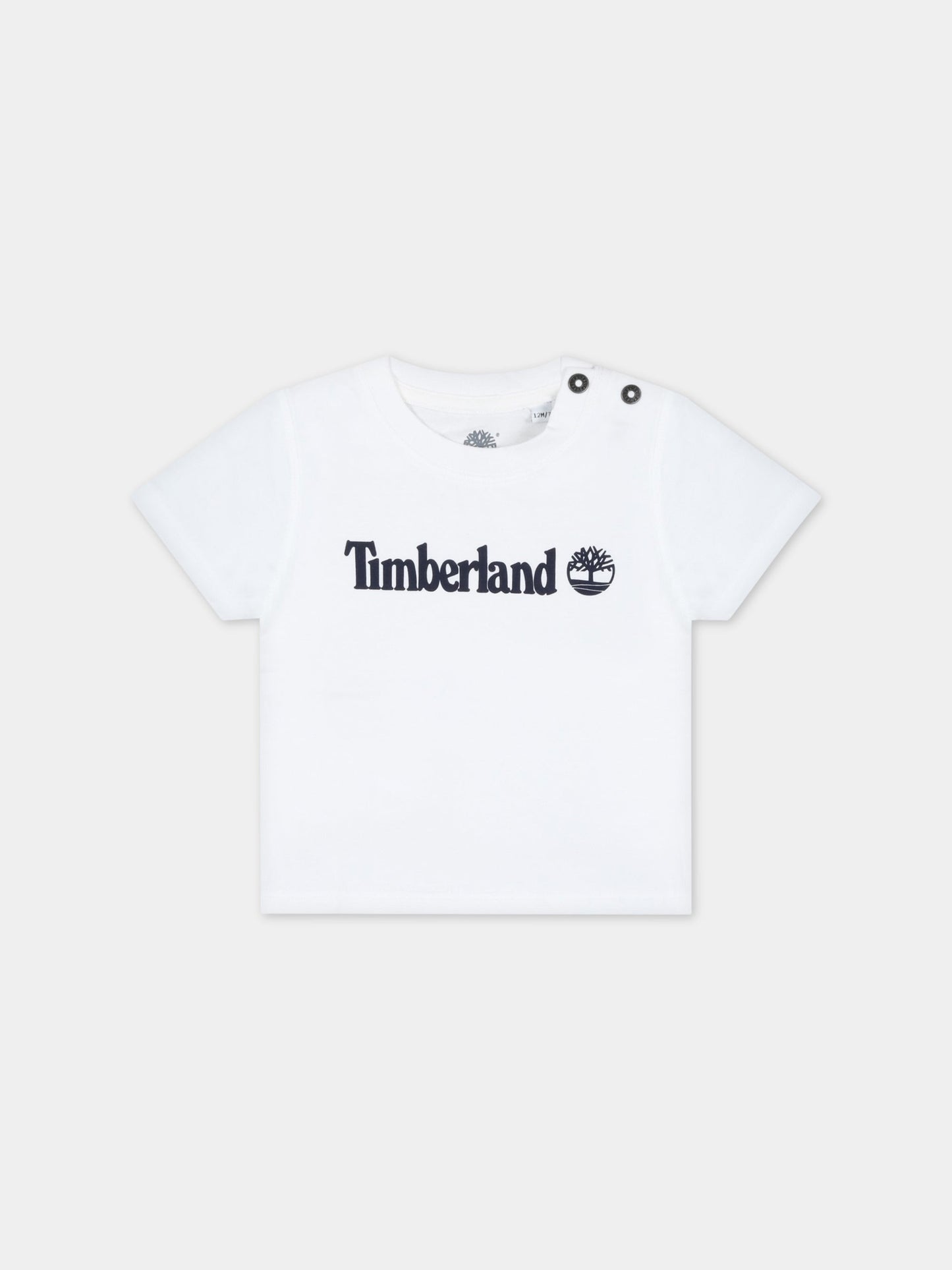 T-shirt bianca per neonato con logo blu,Timberland,T05K87 10P