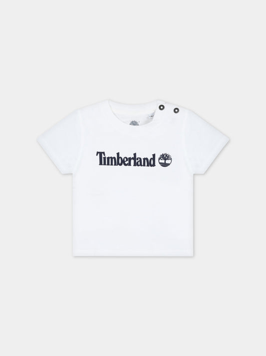 T-shirt bianca per neonato con logo blu,Timberland,T05K87 10P