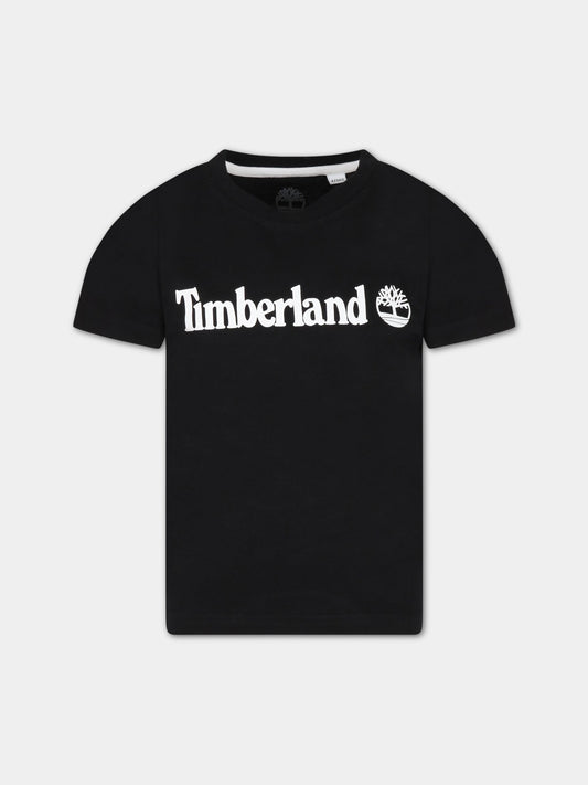 T-shirt nera per bambino con logo bianco,Timberland,T25T77 09B