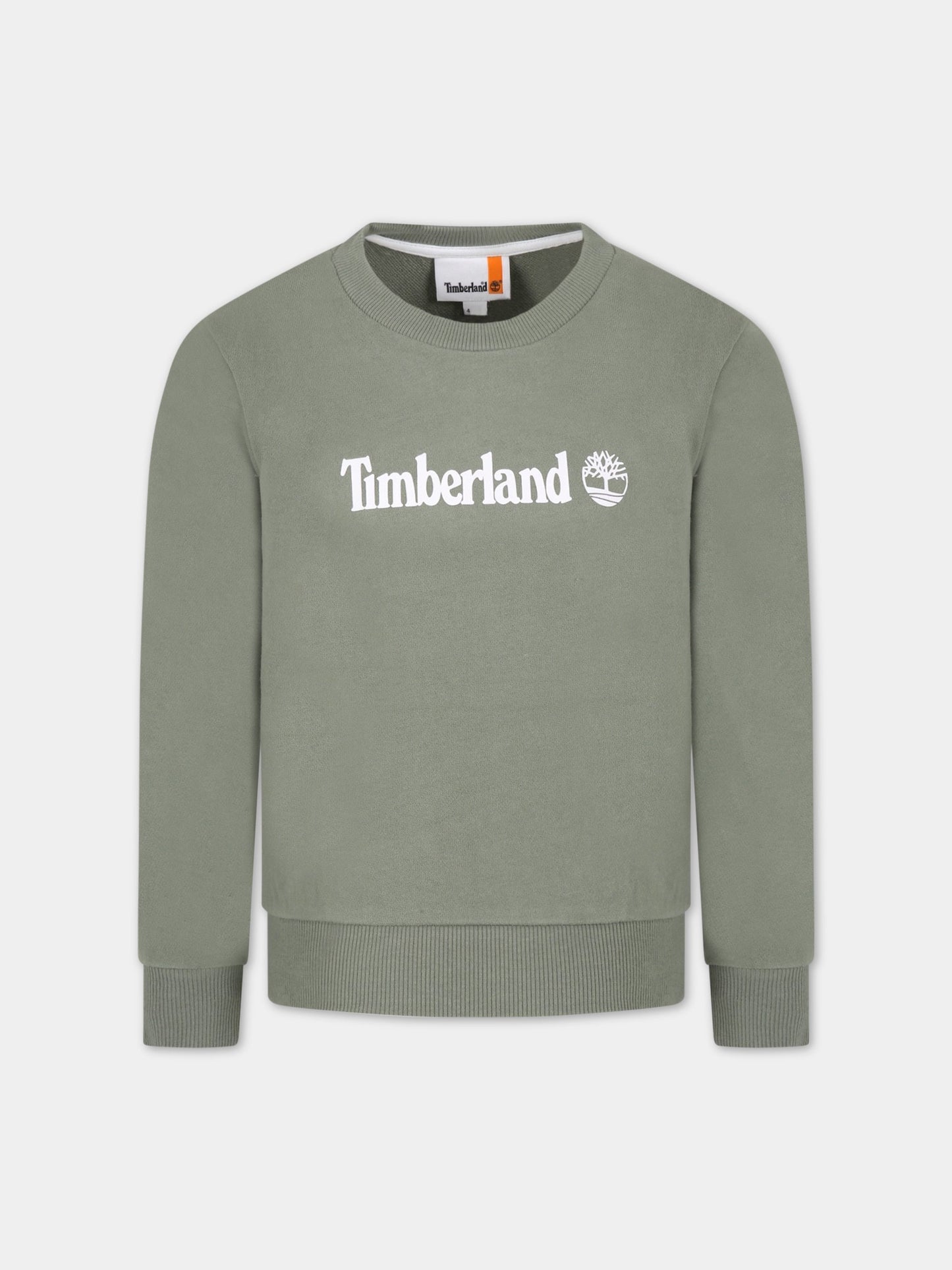Felpa verde per bambino con logo bianco,Timberland,T25U06 708
