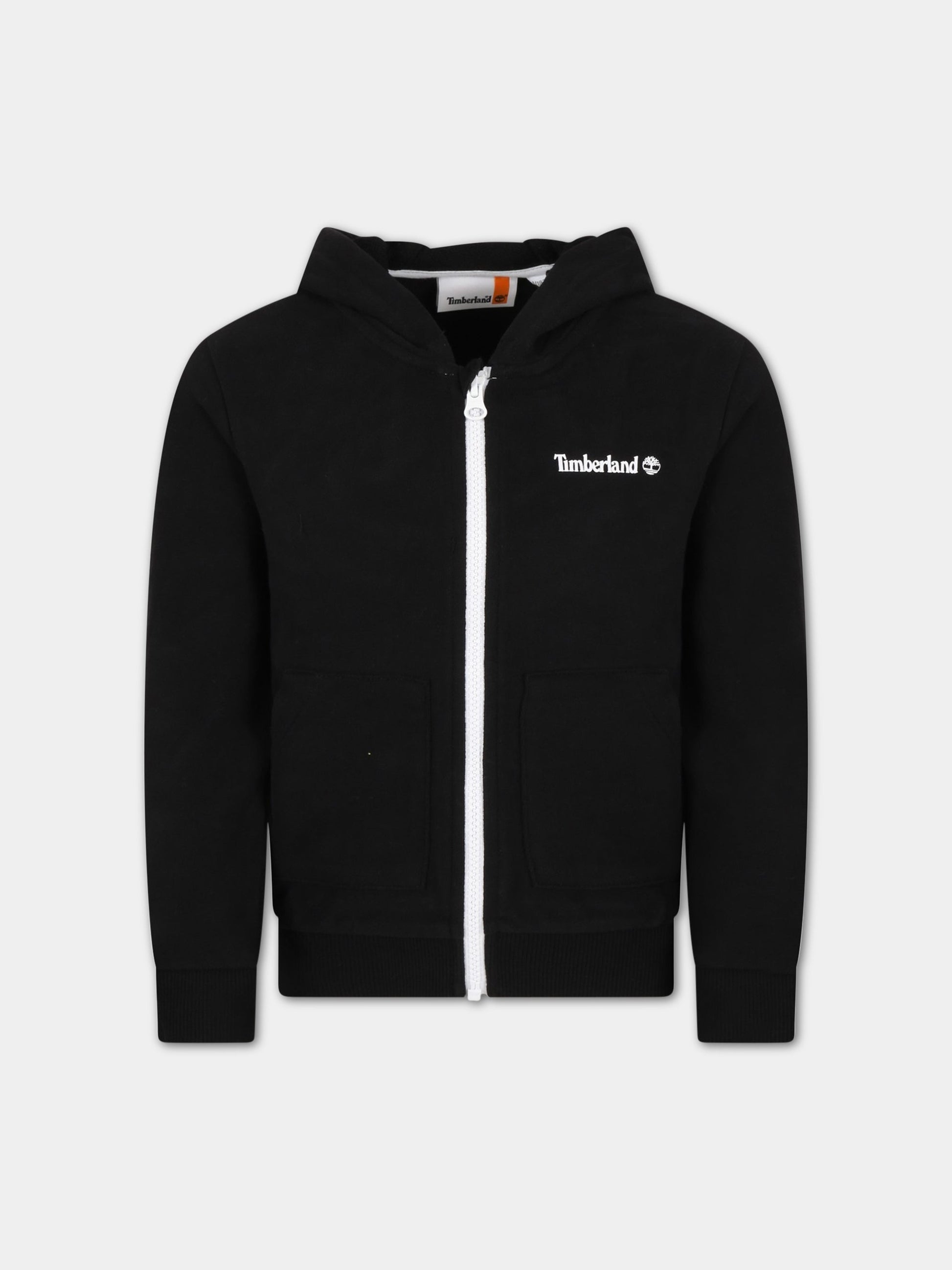 Felpa nera per bambino con logo bianco,Timberland,T25U13 09B
