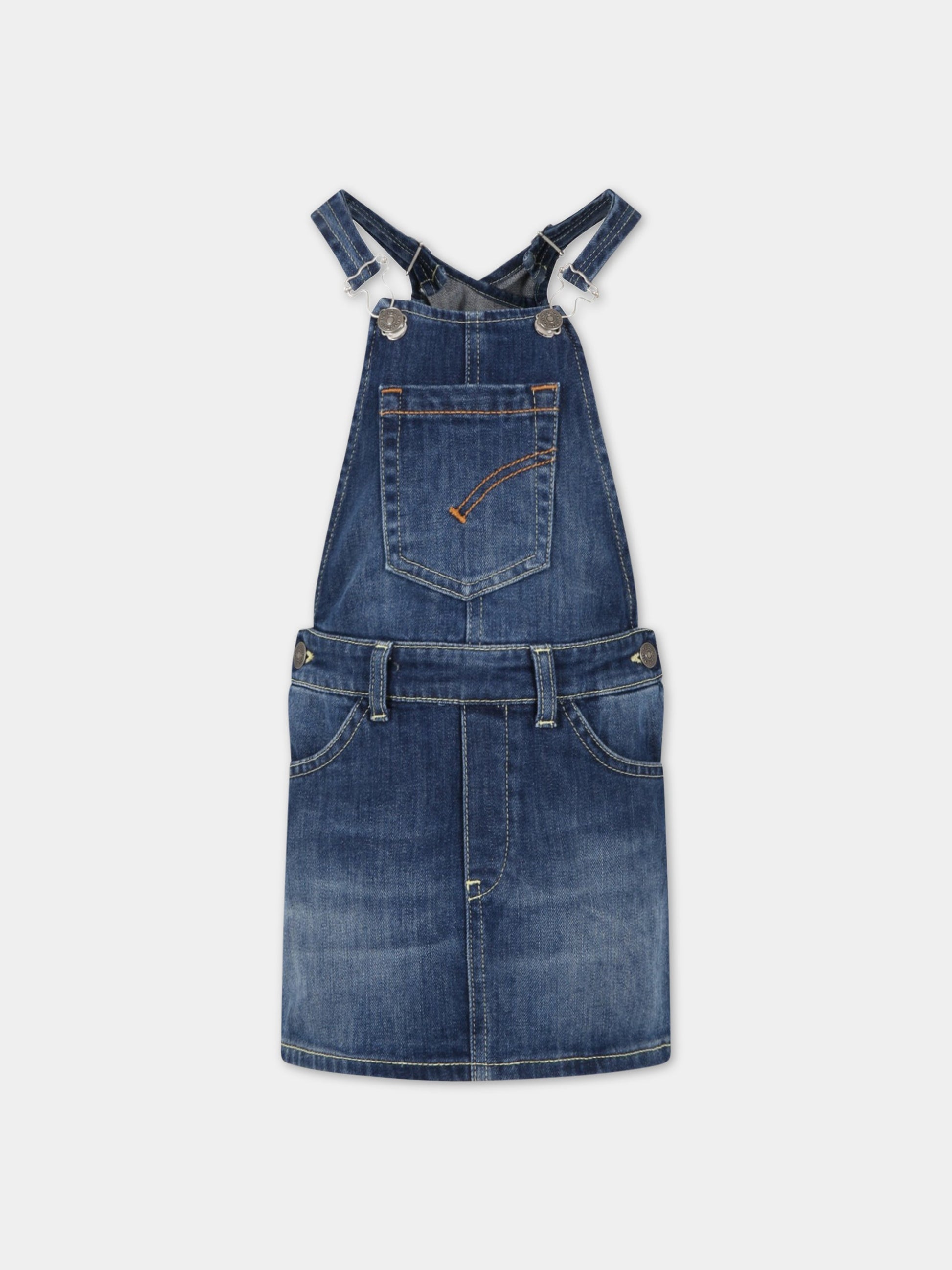 Salopette blu per bambina con patch logato,Dondup Kids,DFAB180C DS040 4016