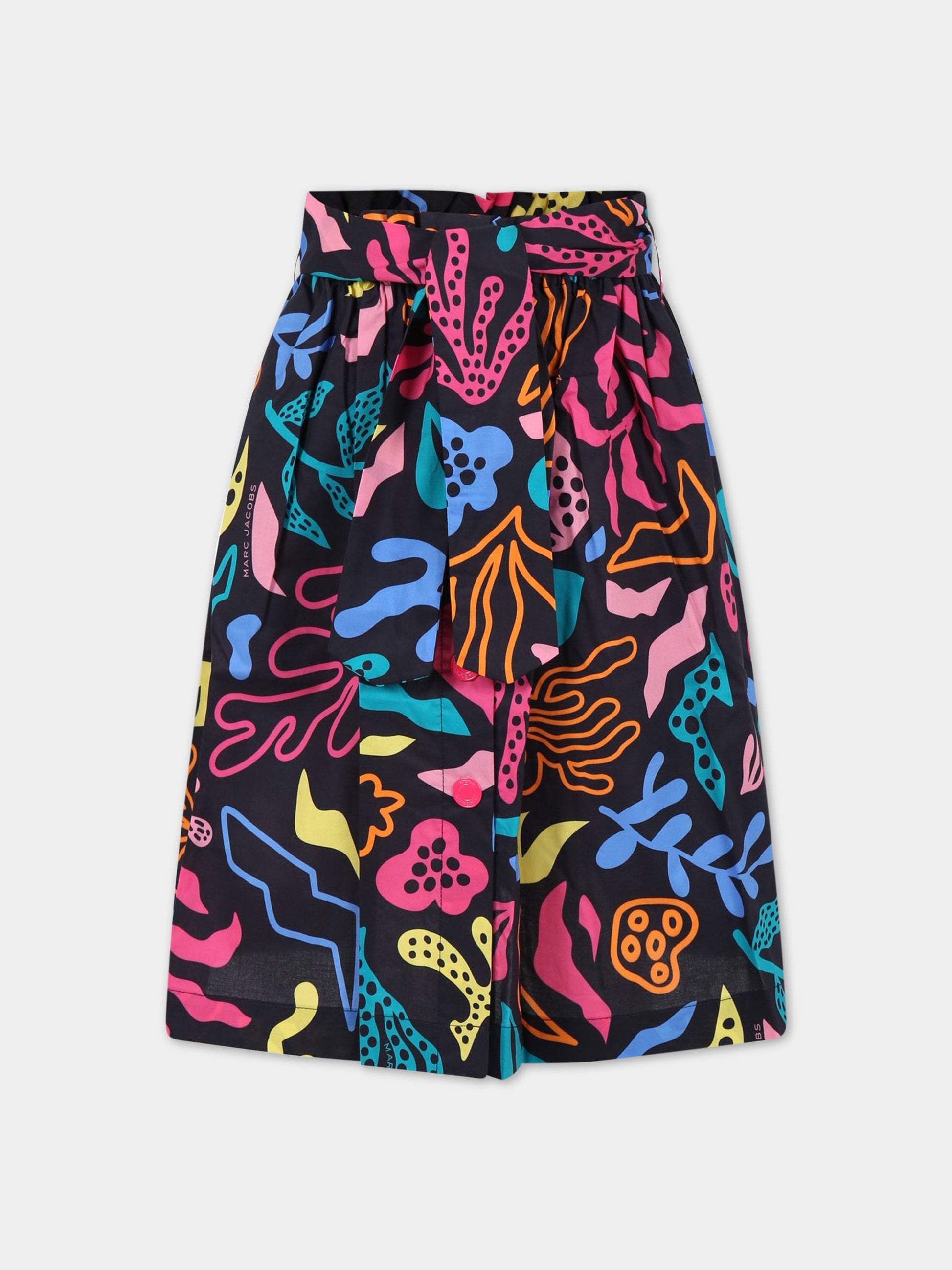 Gonna nera per bambina con stampa multicolor e logo,Little Marc Jacobs,W13135 84E