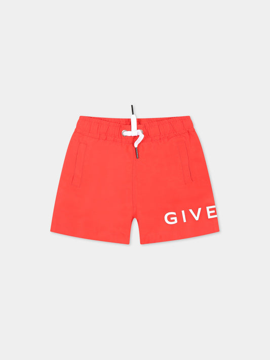 Boxer-mare rosso per neonato con logo,Givenchy Kids,H00060 991