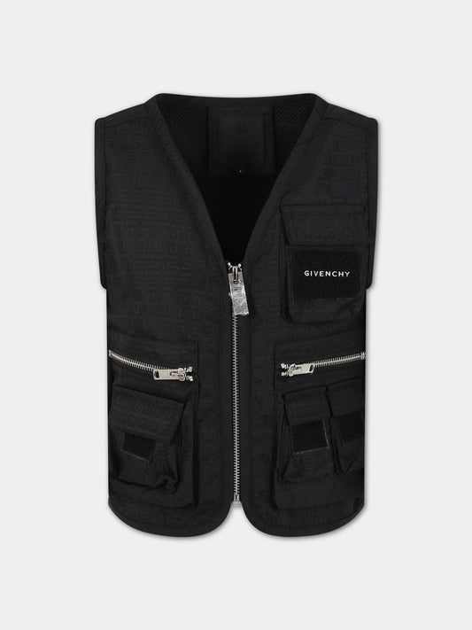 Gilet nero per bambino con logo,Givenchy Kids,H26129 09B