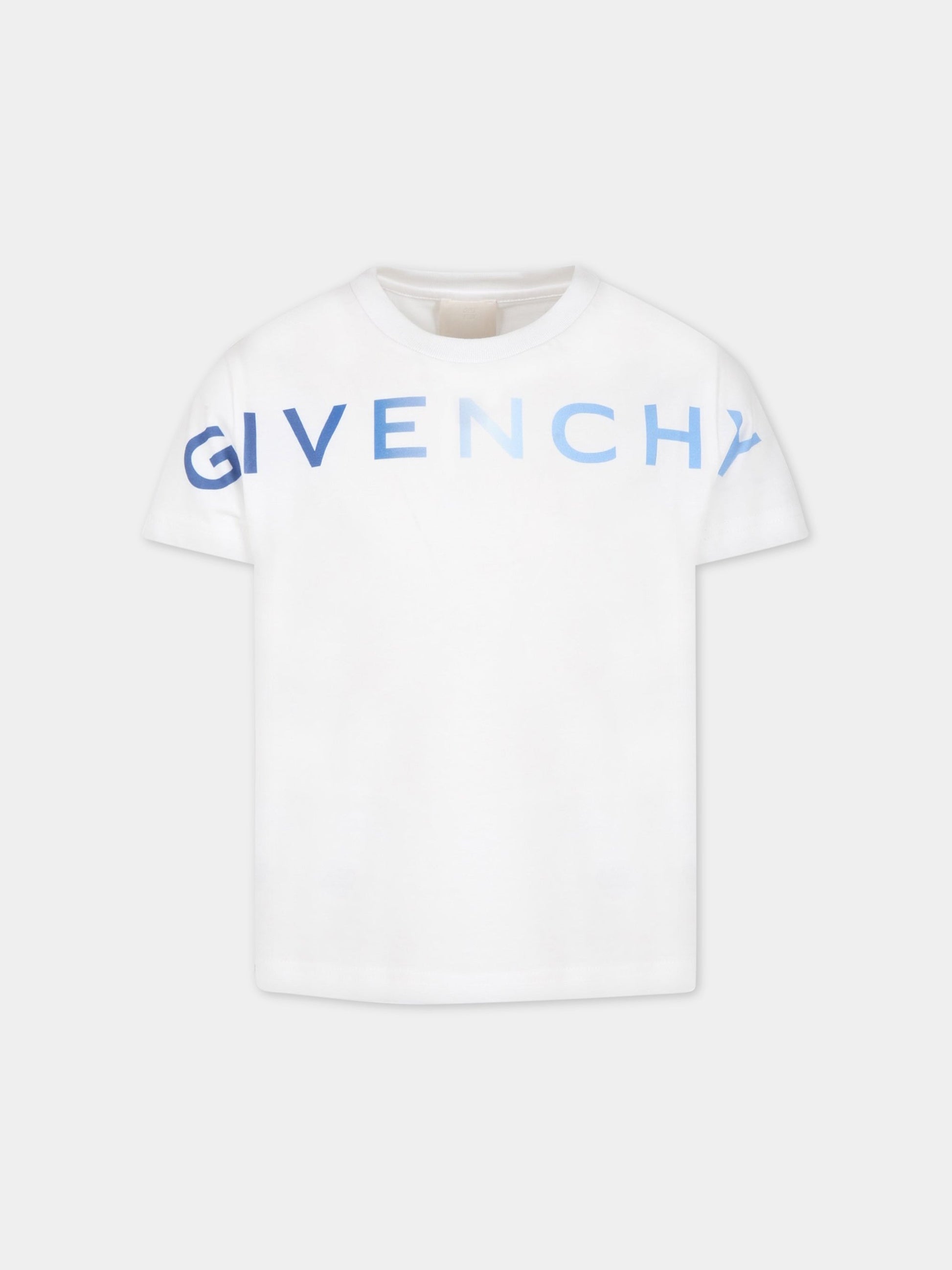 T-shirt bianca per bambino con logo blu,Givenchy Kids,H25407 10P