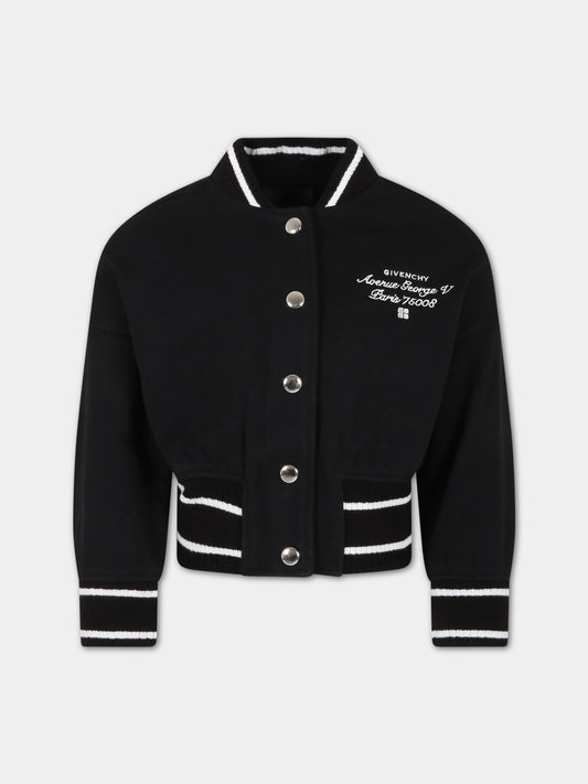 Bomber nero per bambina con logo,Givenchy Kids,H15313 09B