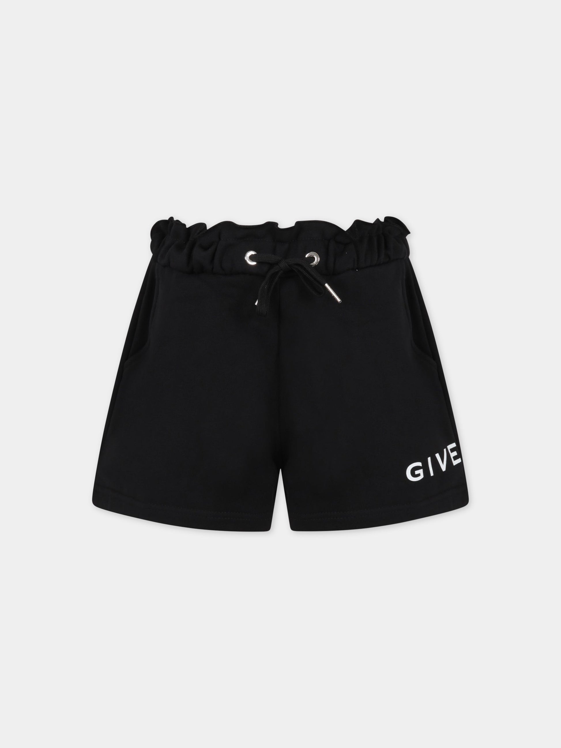 Shorts neri per bambina con logo bianco,Givenchy Kids,H14190 09B