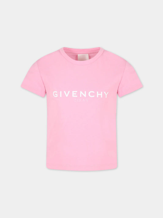 T-shirt rosa per bambina con logo nero,Givenchy Kids,H15296 465