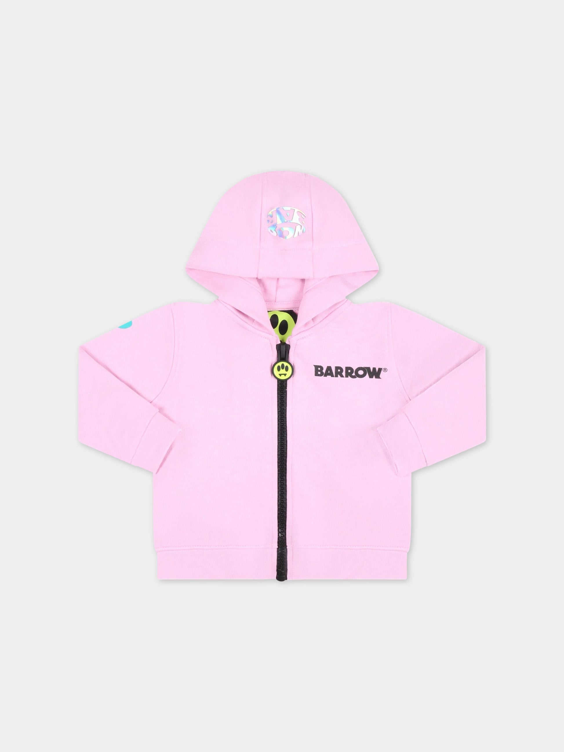 Felpa rosa per neonata con logo verde,Barrow,033118 042
