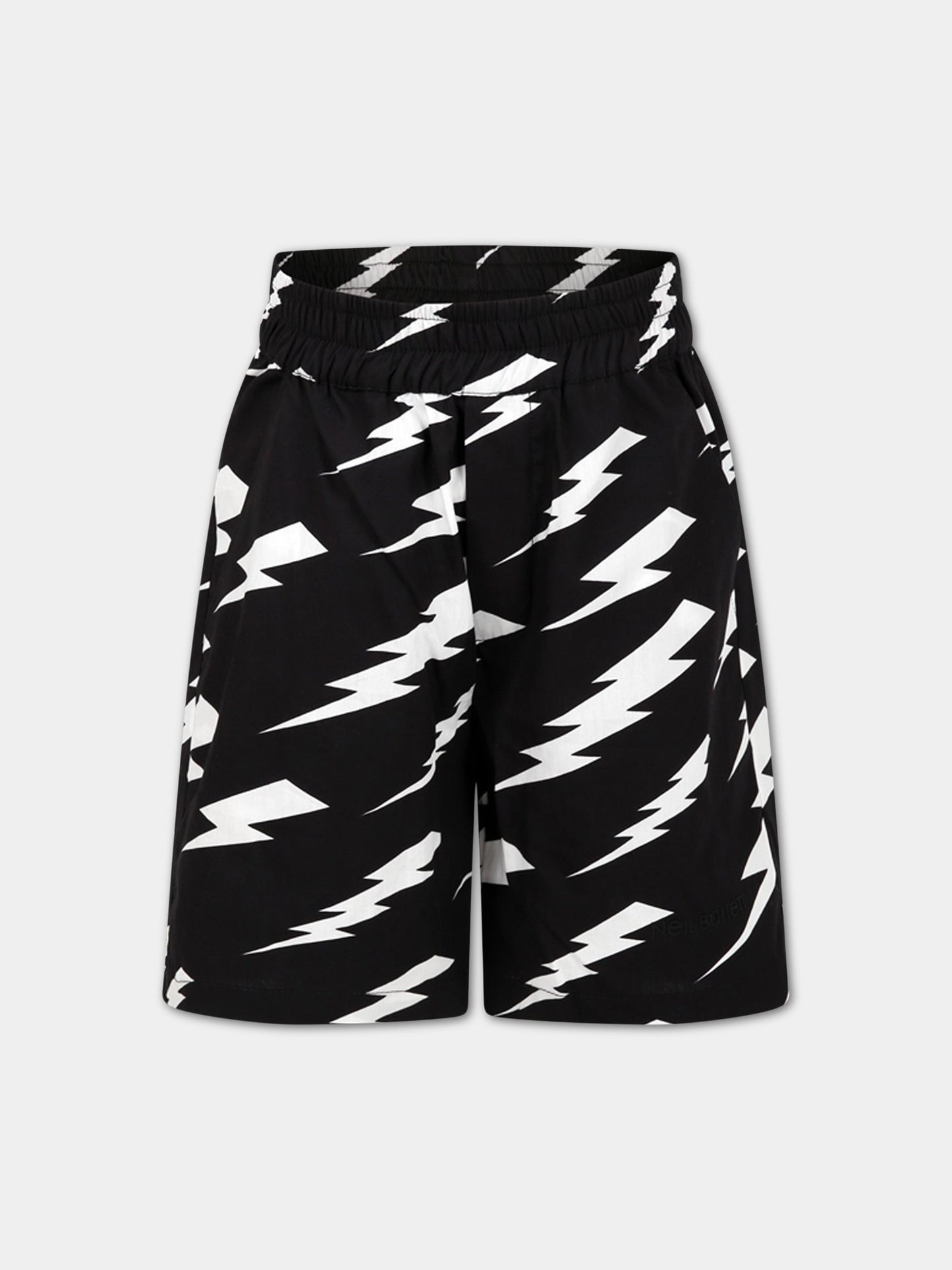 Shorts nero per bambino con iconiche saette e logo,Neil Barrett Kids,033594 110