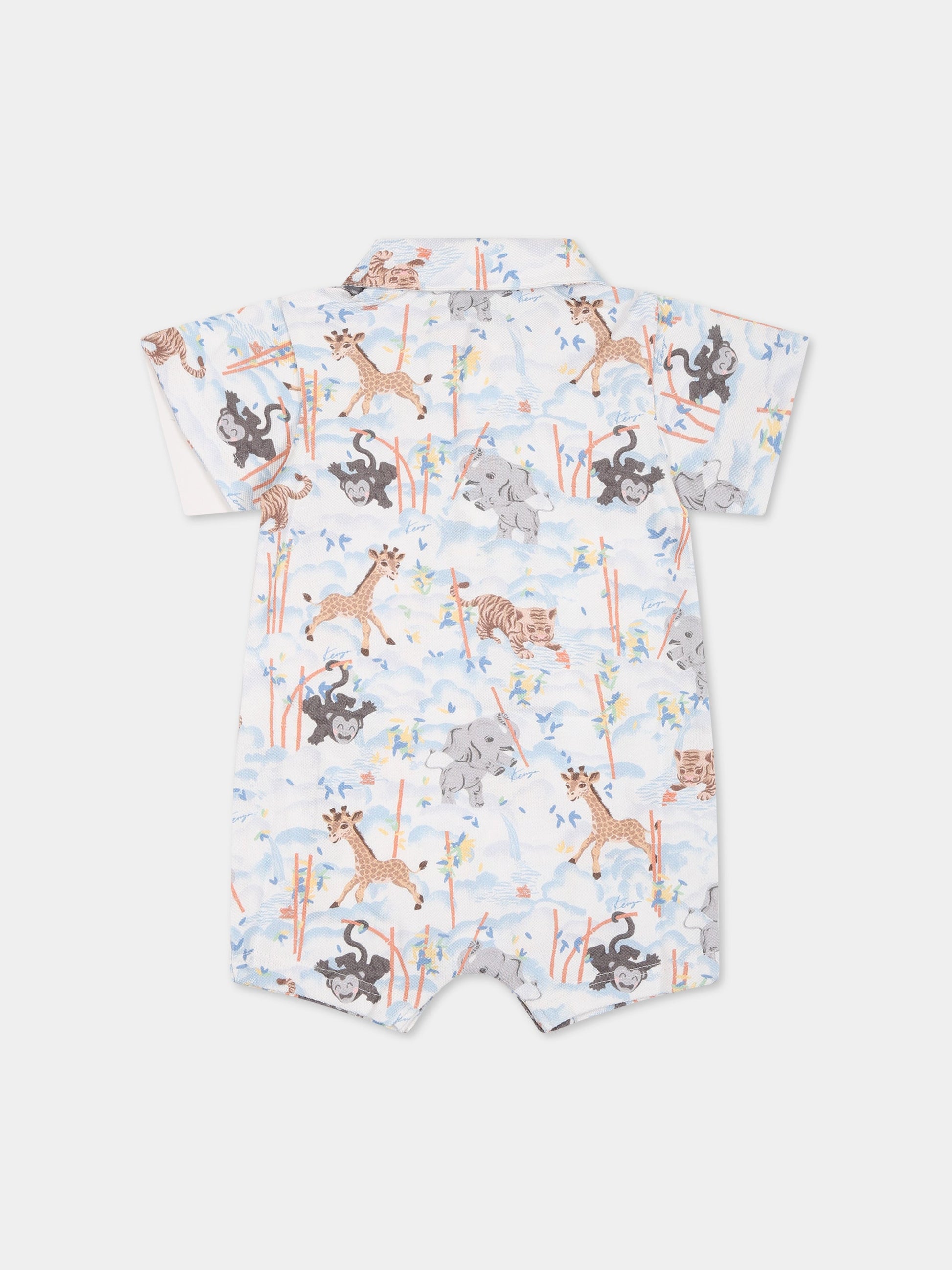 Pagliaccetto bianco per neonato con stampa animali e logo,Kenzo Kids,K94099 10P