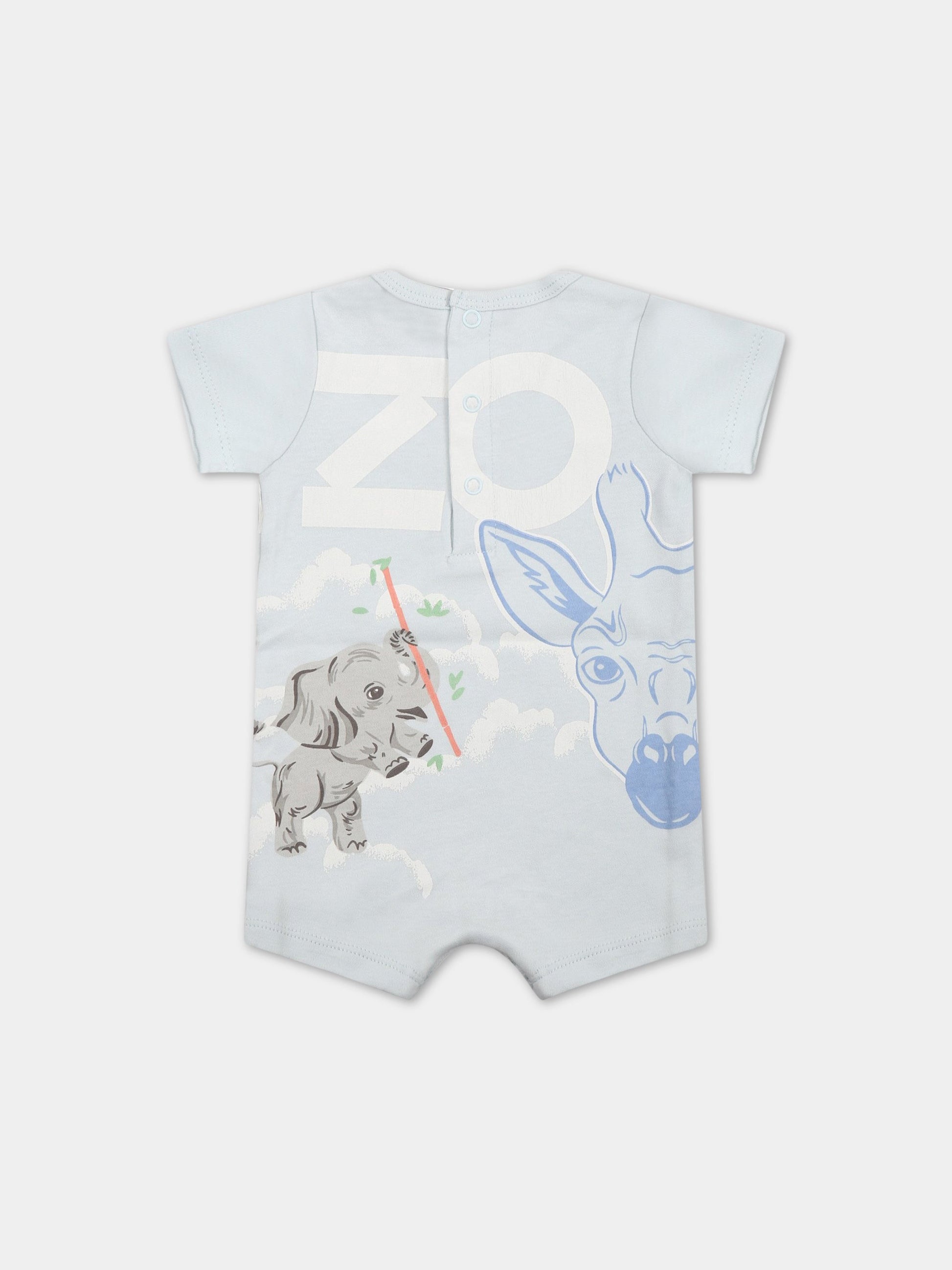 Pagliaccetto celeste per neonato con animali e logo,Kenzo Kids,K94100 791