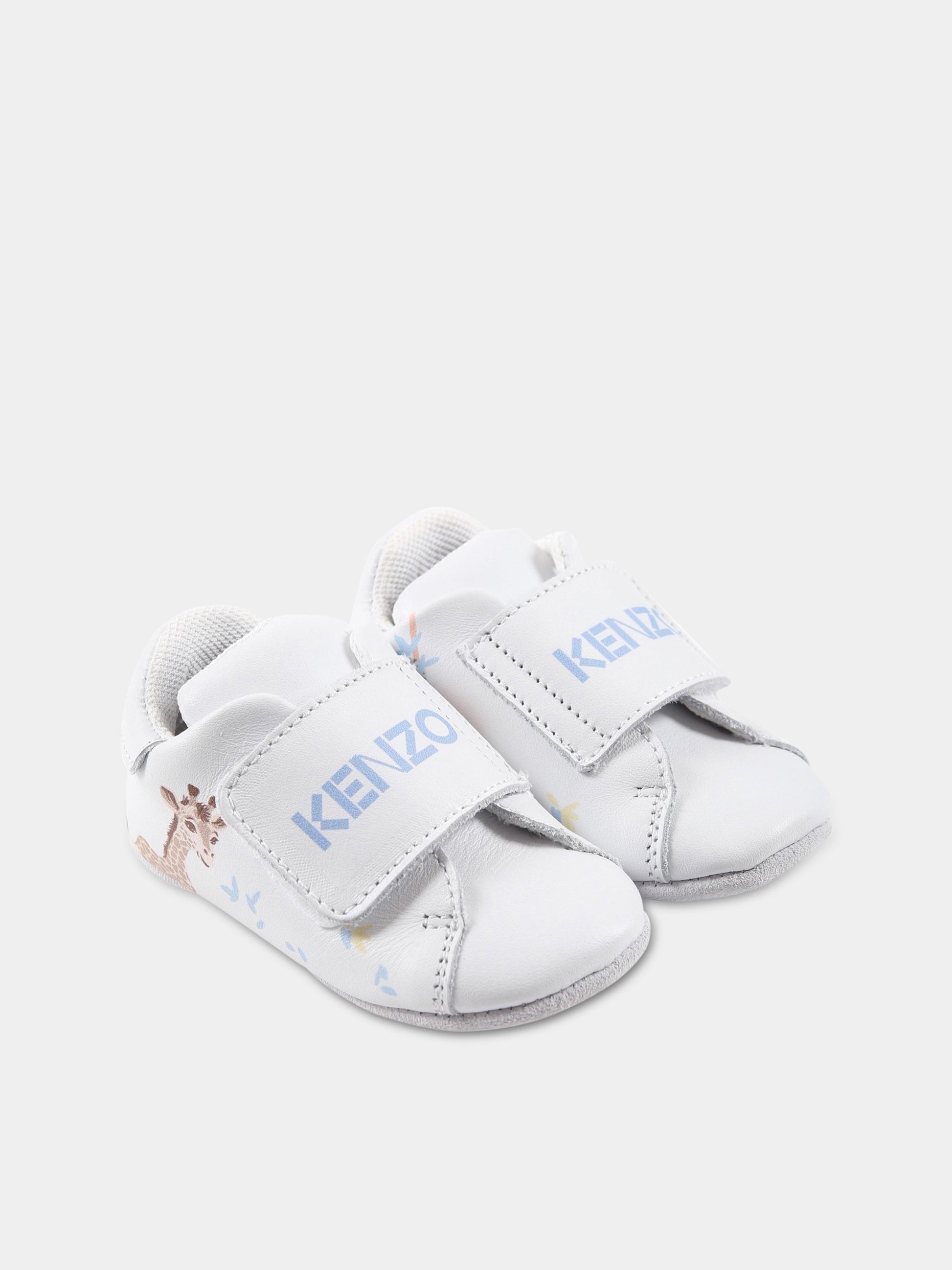 Sneakers bianche per neonato con animali e logo,Kenzo Kids,K99011 10P