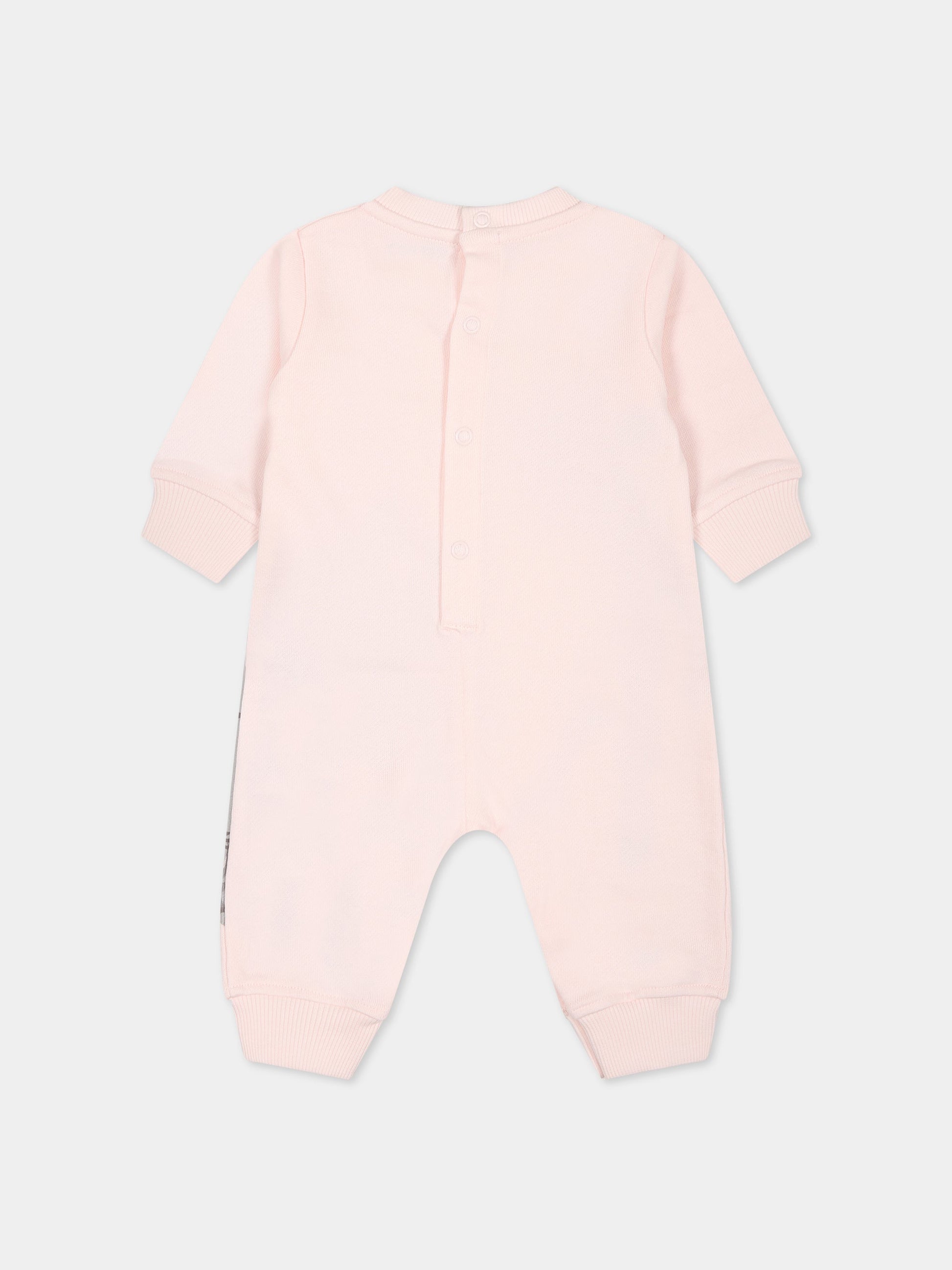 Tutina rosa per neonata con stampa elefante, giraffa e logo,Kenzo Kids,K94103 450