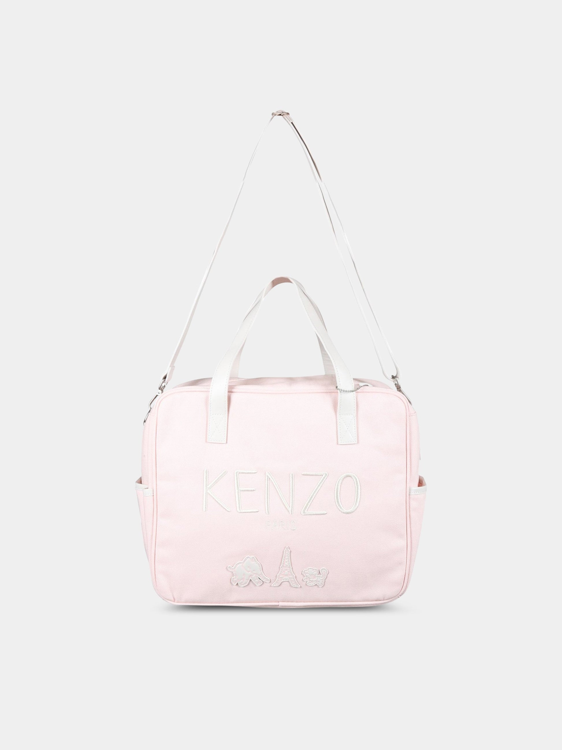 Borsa-mamma rosa per neonata con logo avorio,Kenzo Kids,K90094 453
