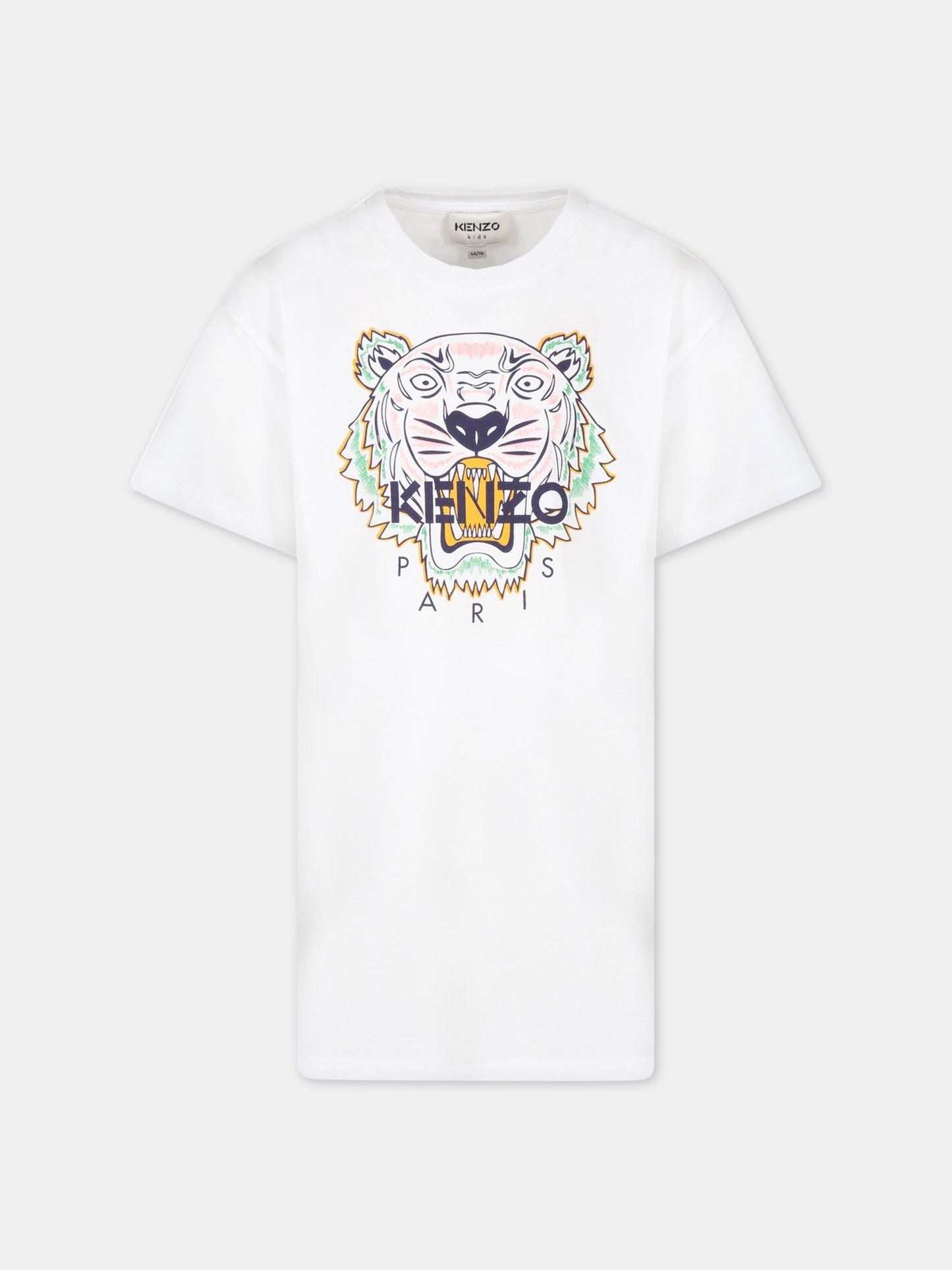 Vestito bianco per bambina con tigre iconica e logo,Kenzo Kids,K12288 10P