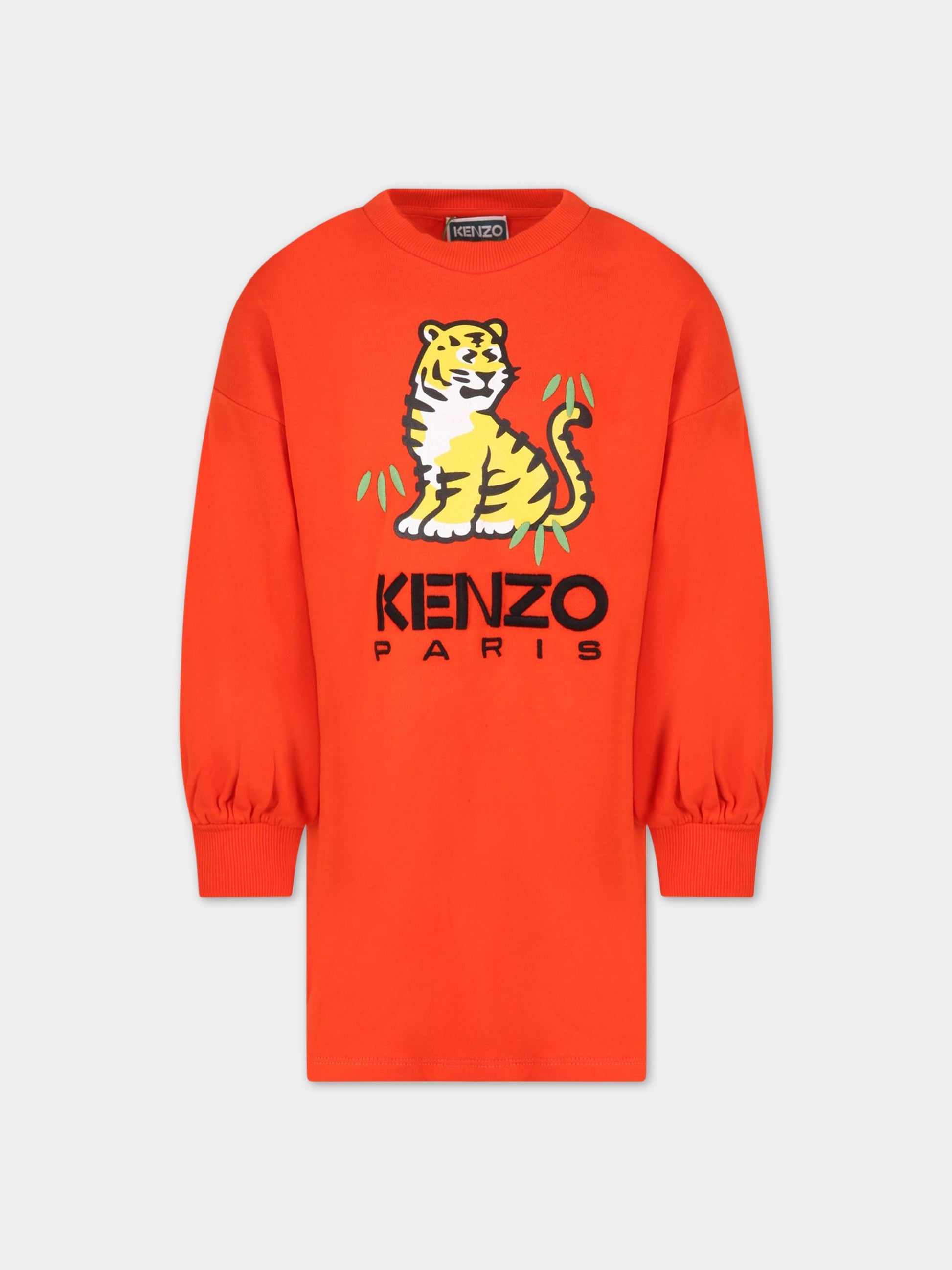 Vestito rosso per bambina con tigre e logo,Kenzo Kids,K12290 987
