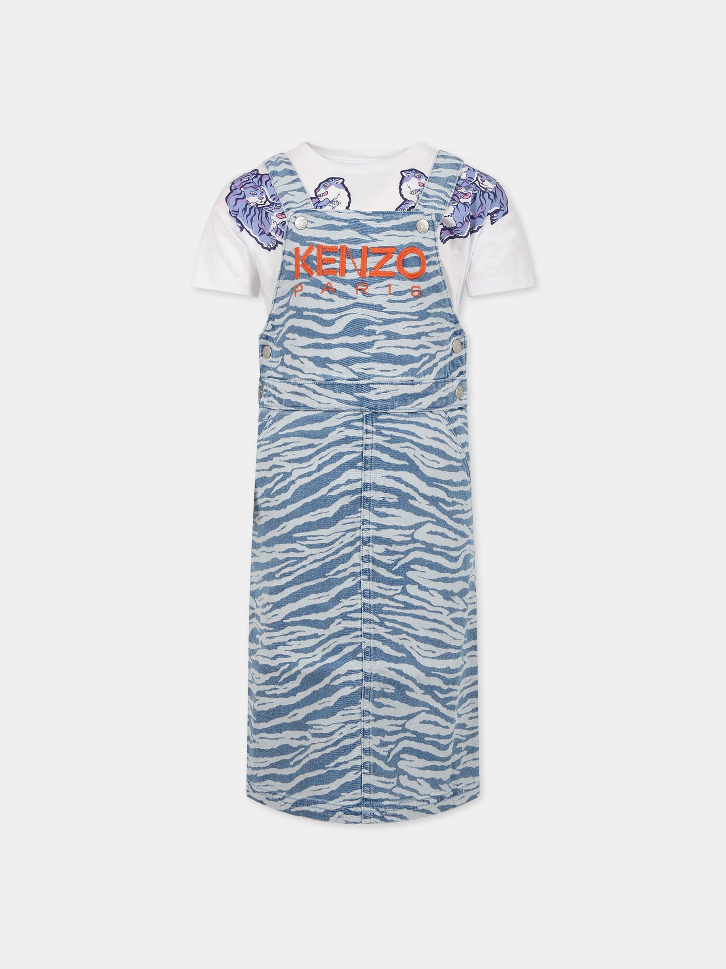 Completo multicolor per bambina con stampa tigre e logo,Kenzo Kids,K18003 78G