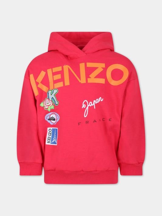 Felpa fucsia per bambina con logo arancione,Kenzo Kids,K15646 491