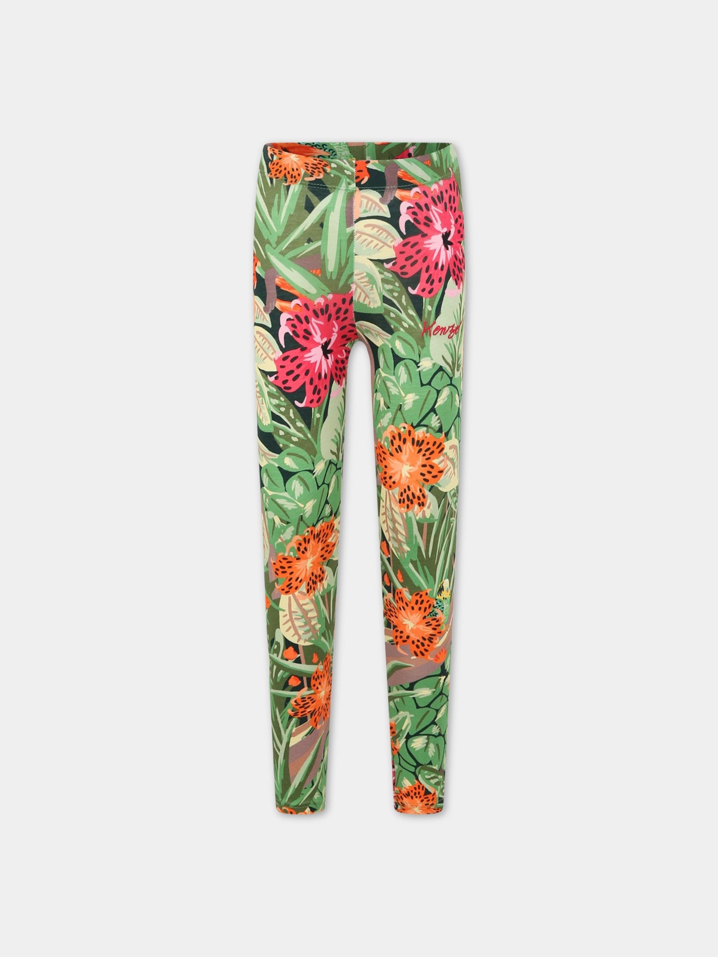 Leggings multicolor per bambina con stampa fiori,Kenzo Kids,K14237 675