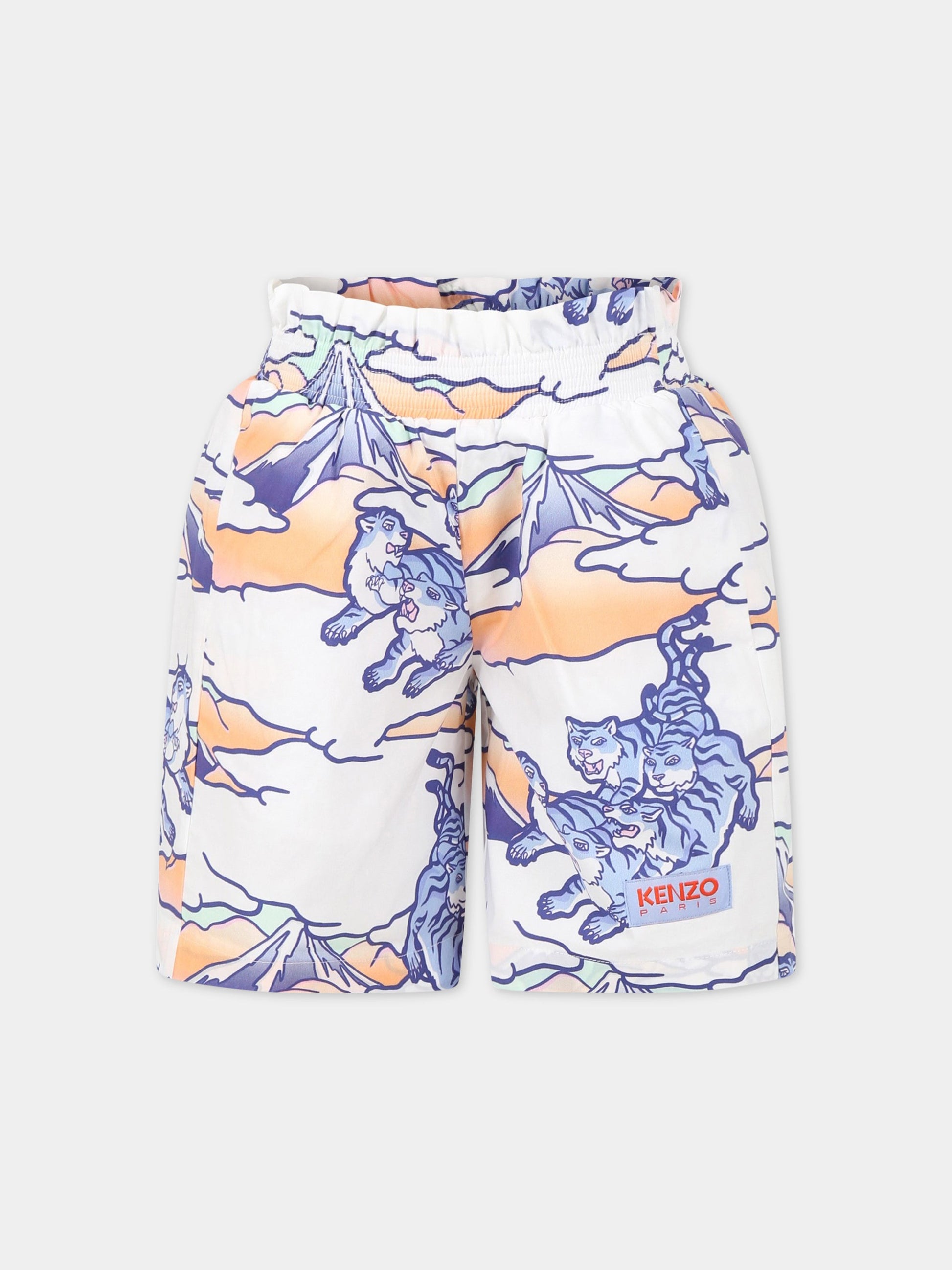 Shorts bianchi per bambina con stampa e logo,Kenzo Kids,K14245 10P