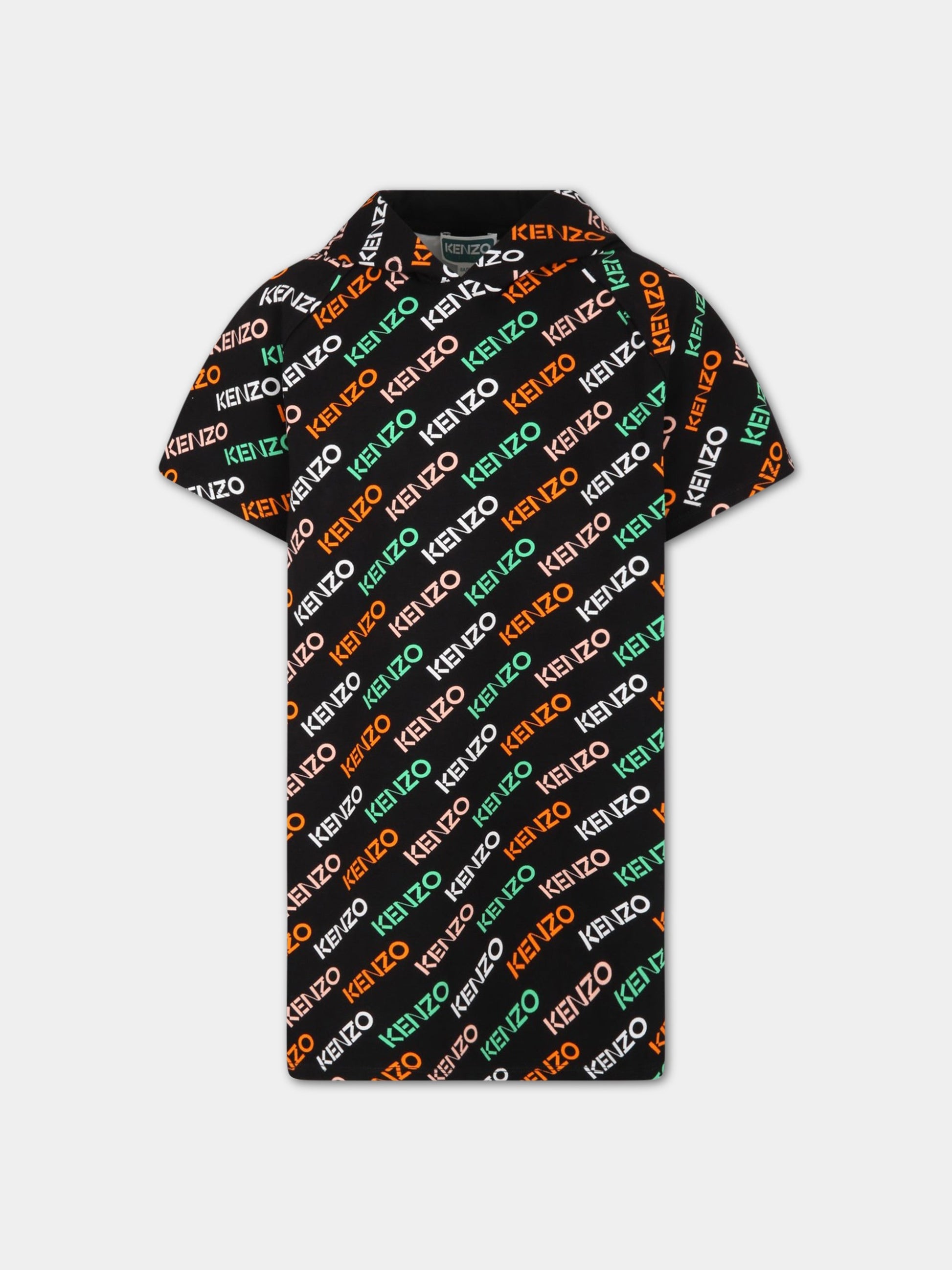 Vestito nero per bambina con logo all-over,Kenzo Kids,K12310 09P