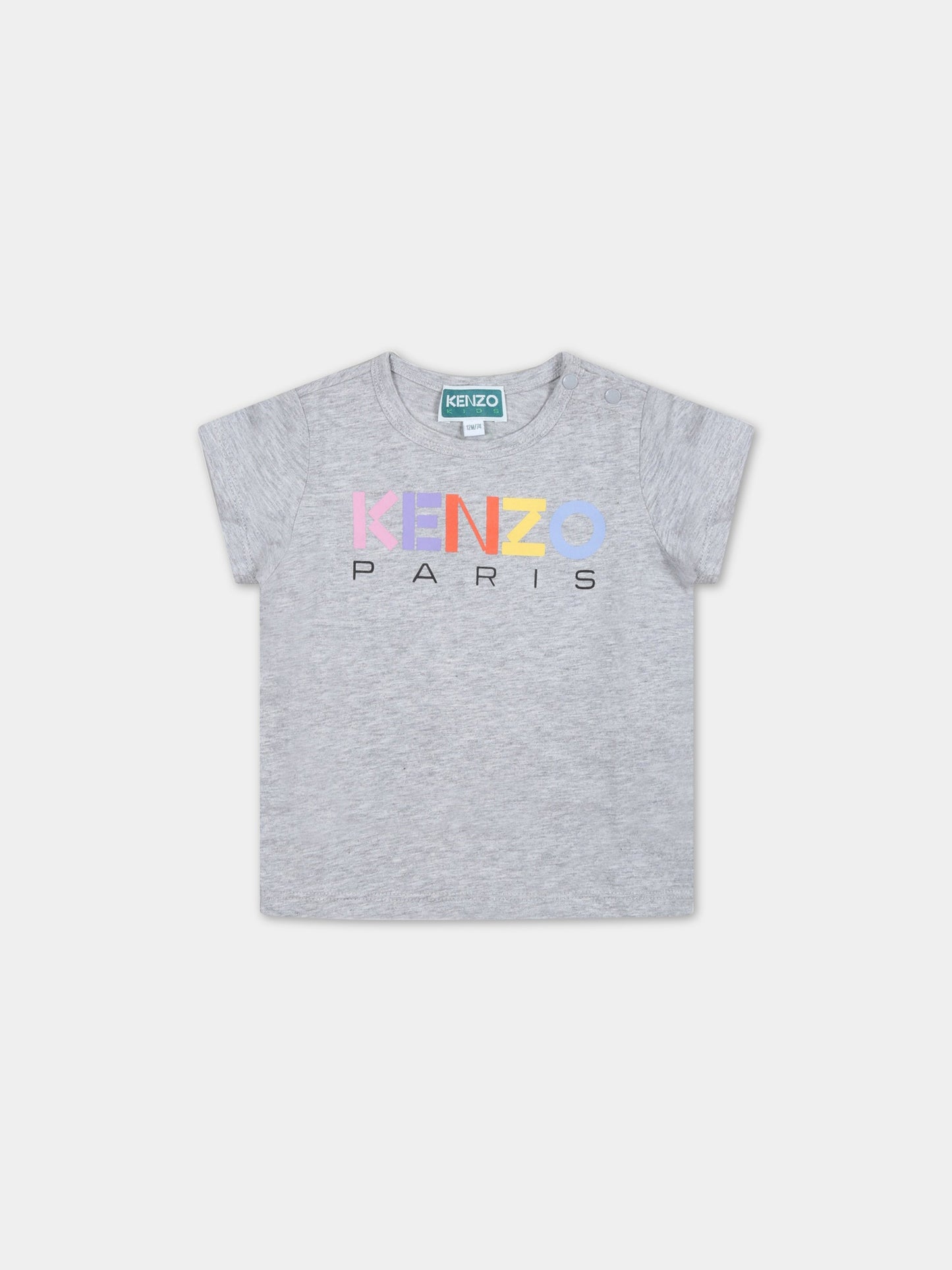 T-shirt grigia per neonata con logo multicolor,Kenzo Kids,K05479 A41